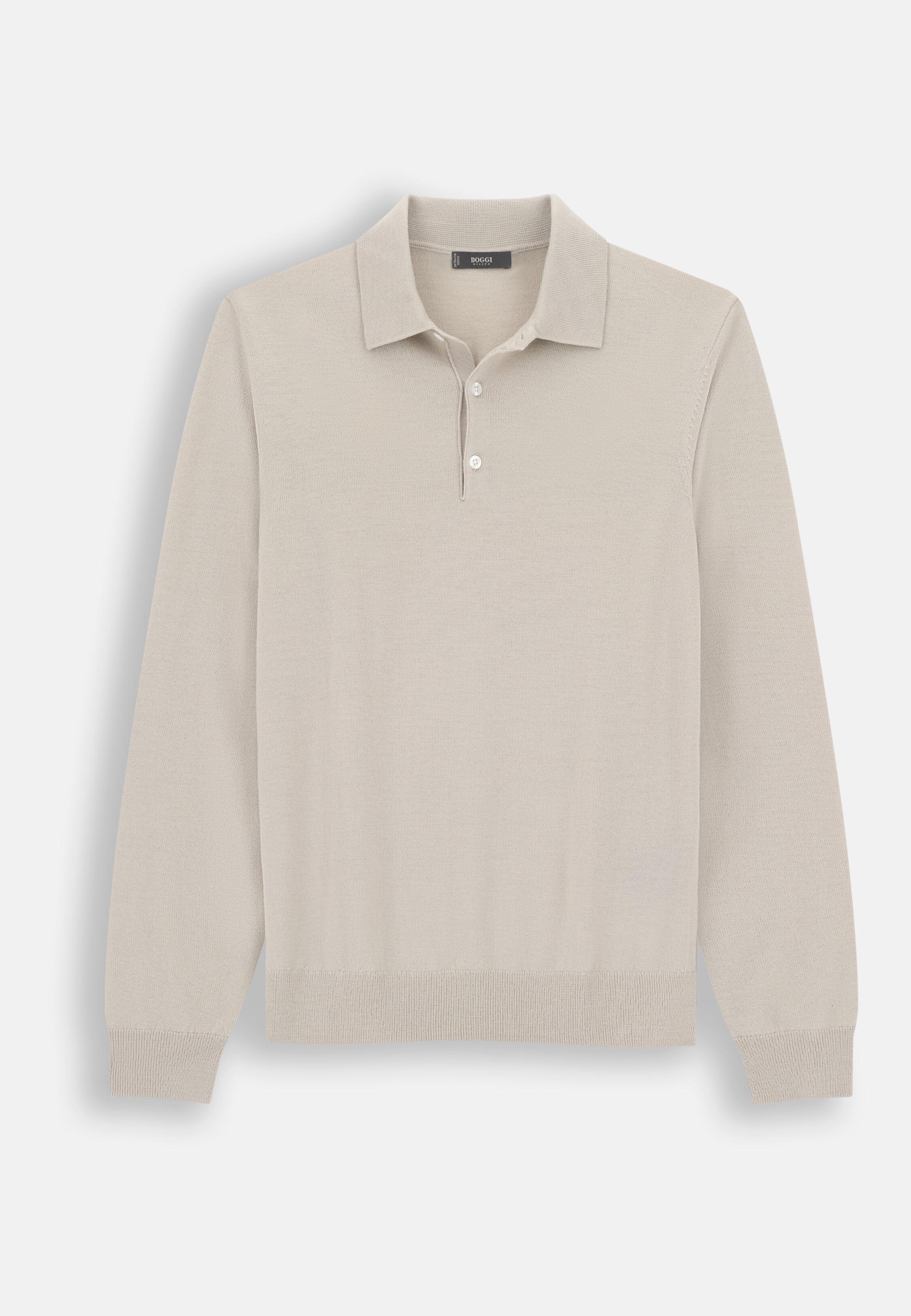 Knitted Polo Shirt in Merino Wool, Sand, Sand, large image number 4