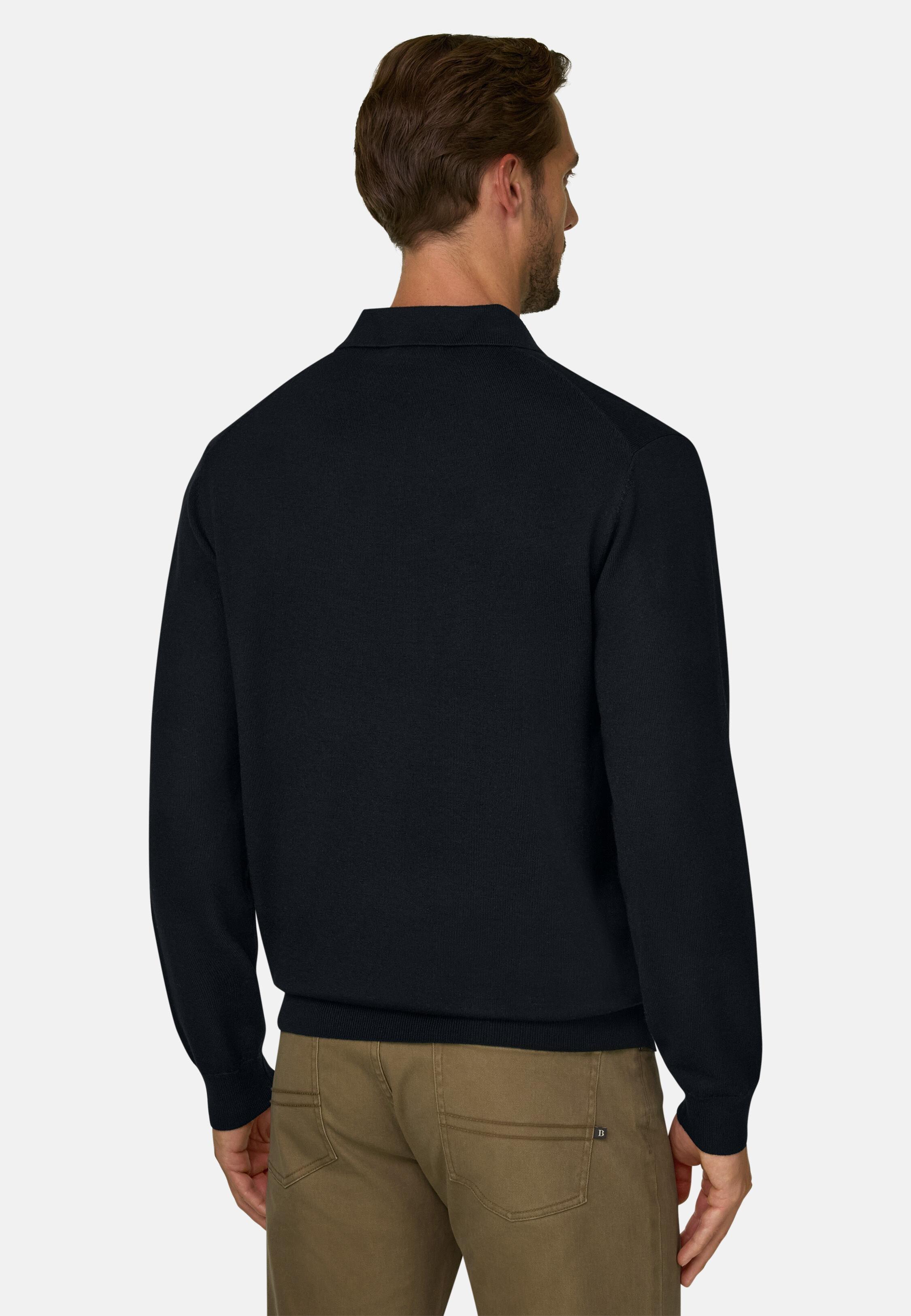 Knitted Polo Shirt in Merino Wool, Black, Black, large image number 2