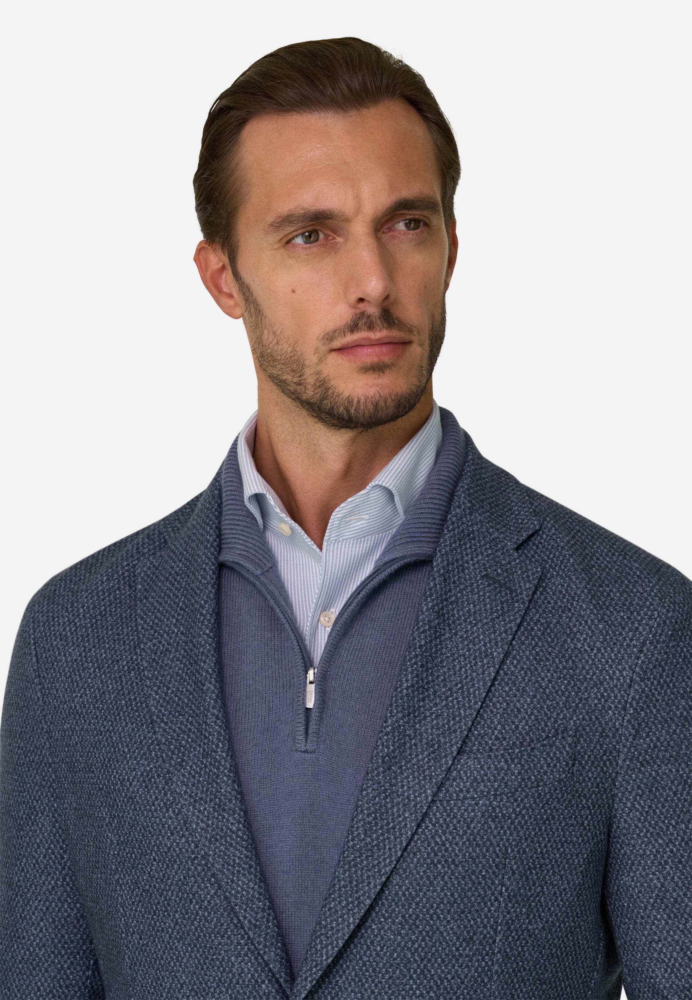 Blazer in Micro Patterned Wool B Jersey, Navy Blue, Navy blue, large image number 2