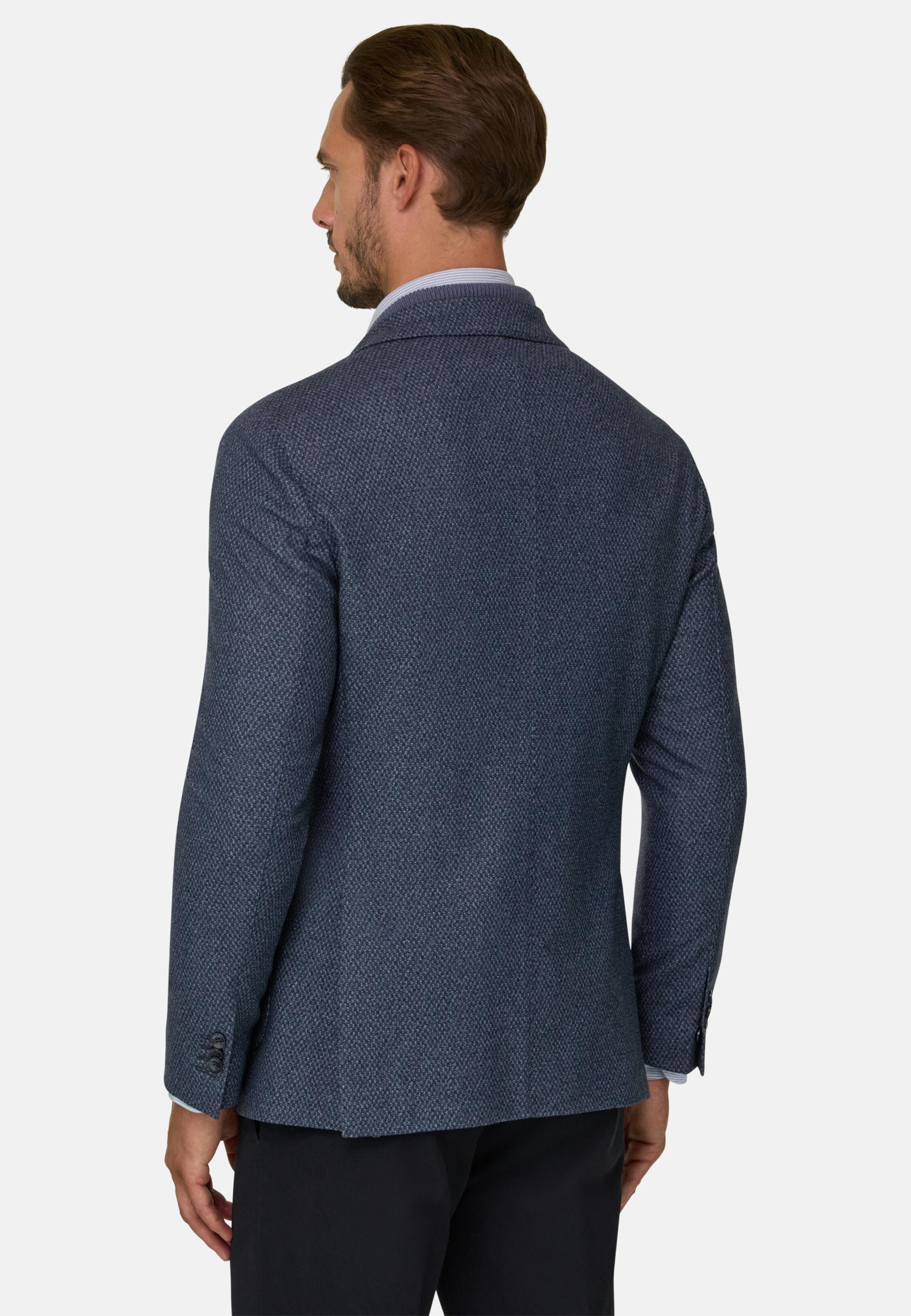 Blazer in Micro Patterned Wool B Jersey, Navy Blue, Navy blue, large image number 3