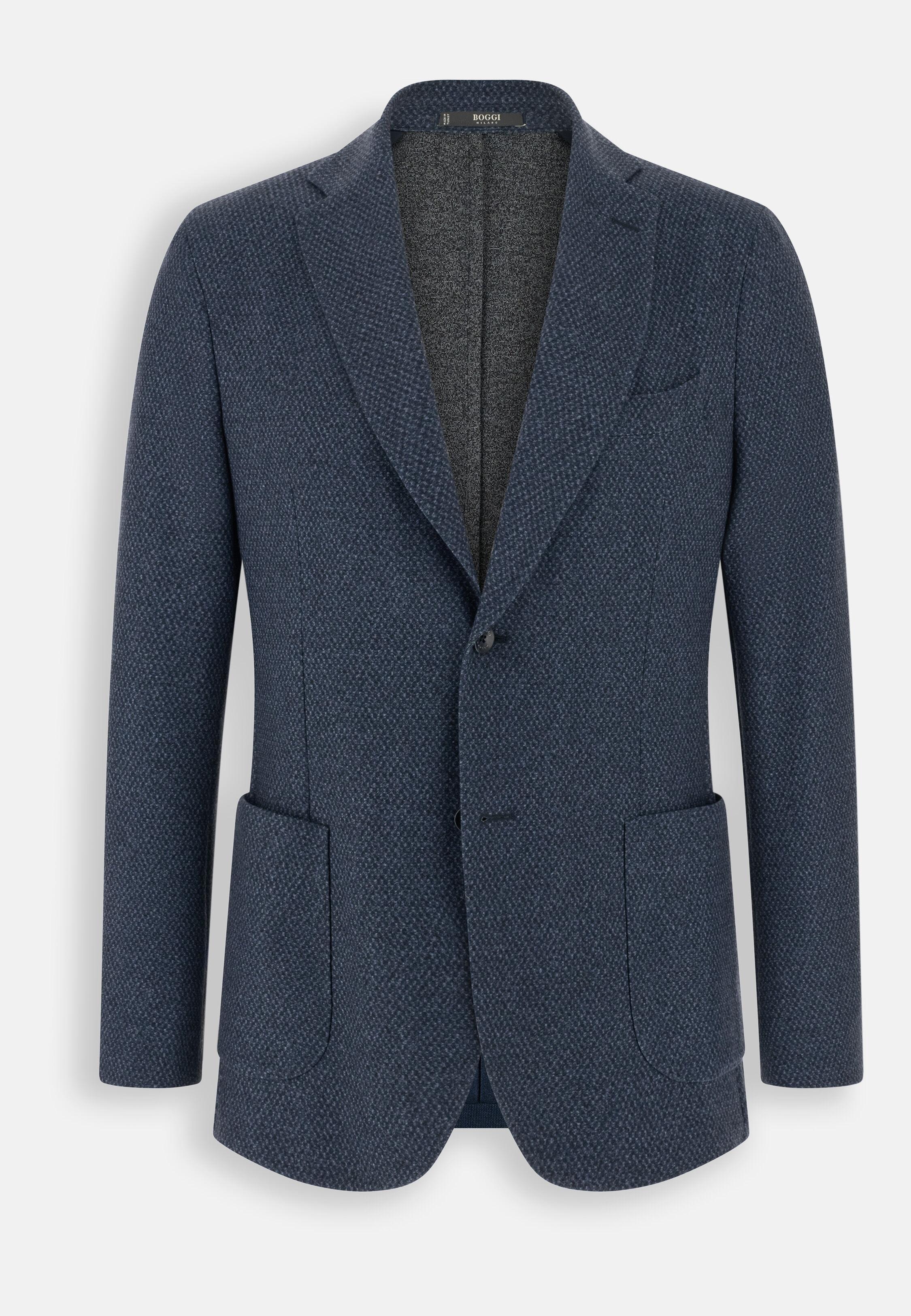 Blazer in Micro Patterned Wool B Jersey, Navy Blue, Navy blue, large image number 5