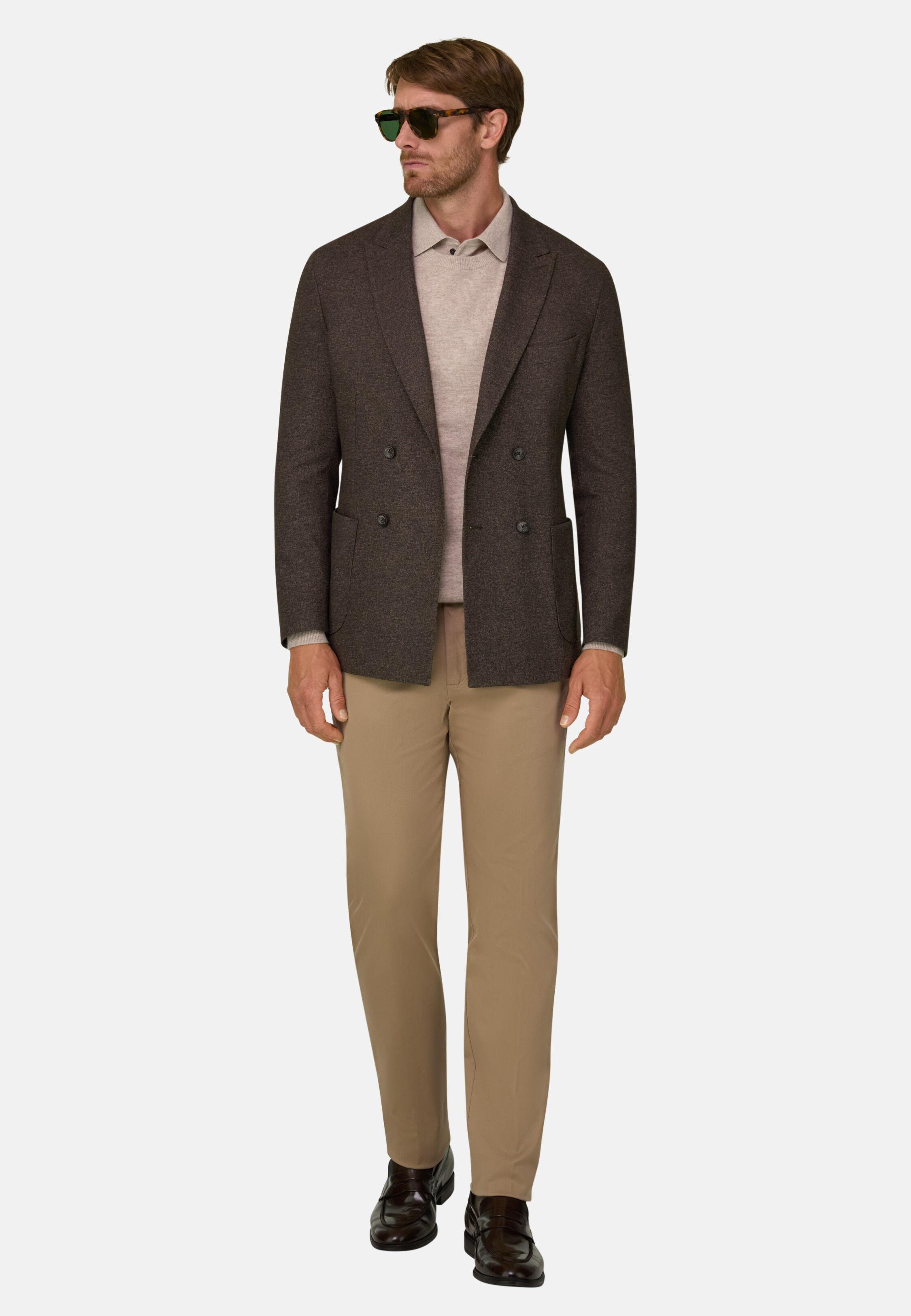 Blazer in Double-Breasted Viscose B Jersey, Brown, Brown, large image number 0