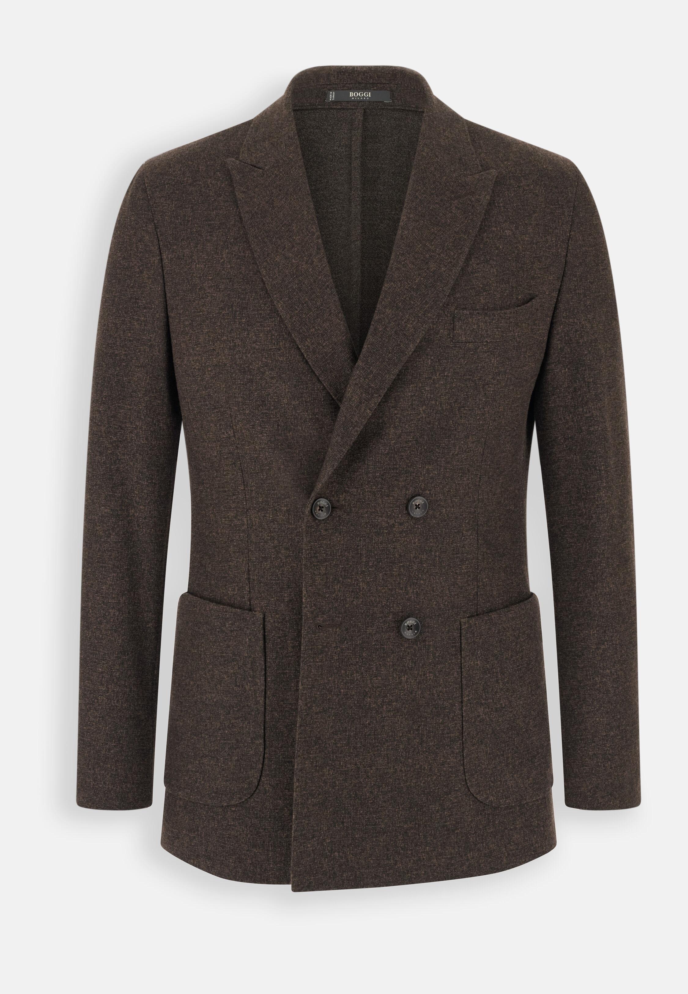 Blazer in Double-Breasted Viscose B Jersey, Brown, Brown, large image number 4