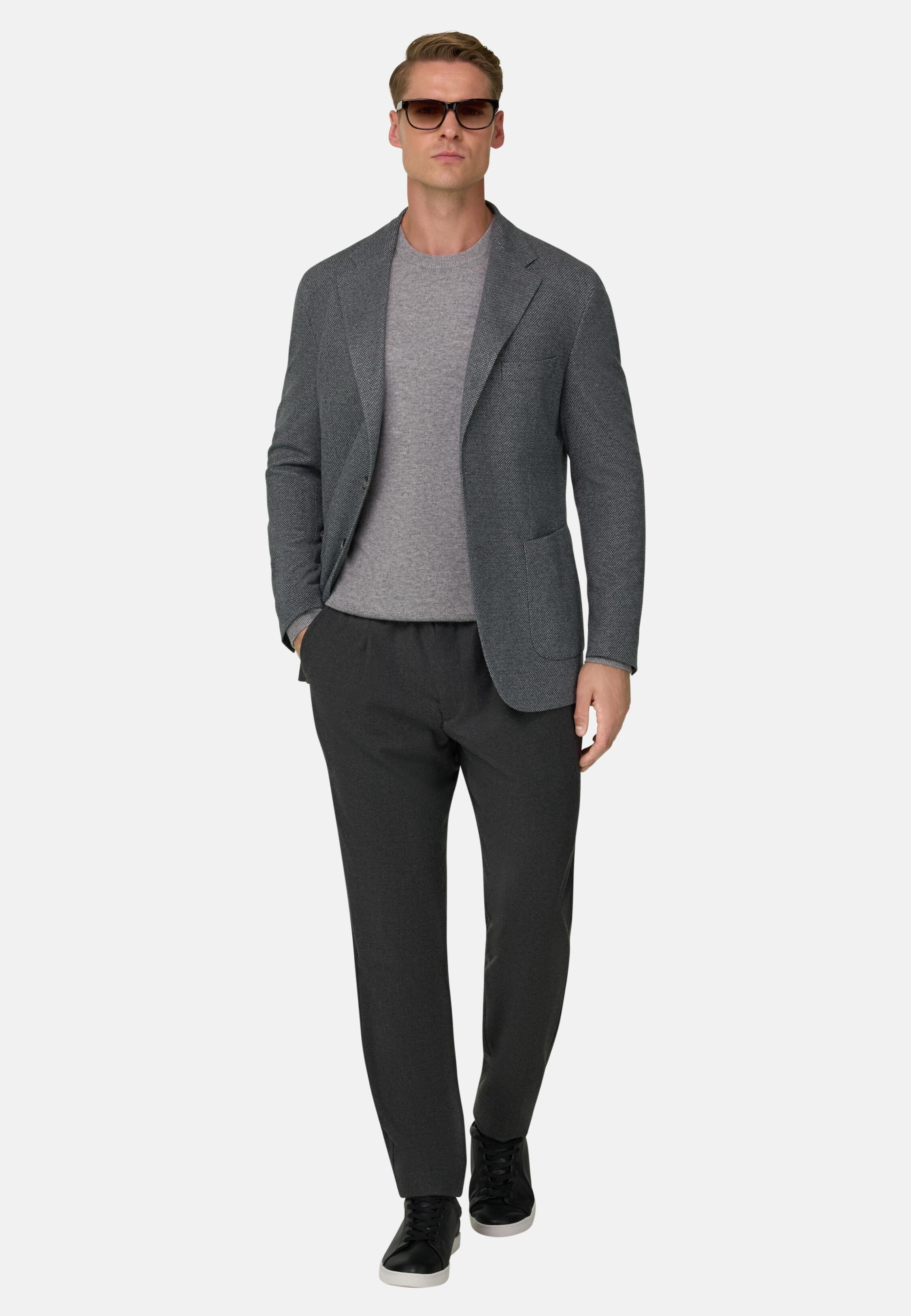 Blazer in Micro Patterned Cotton B Jersey, Grey, Grey, medium