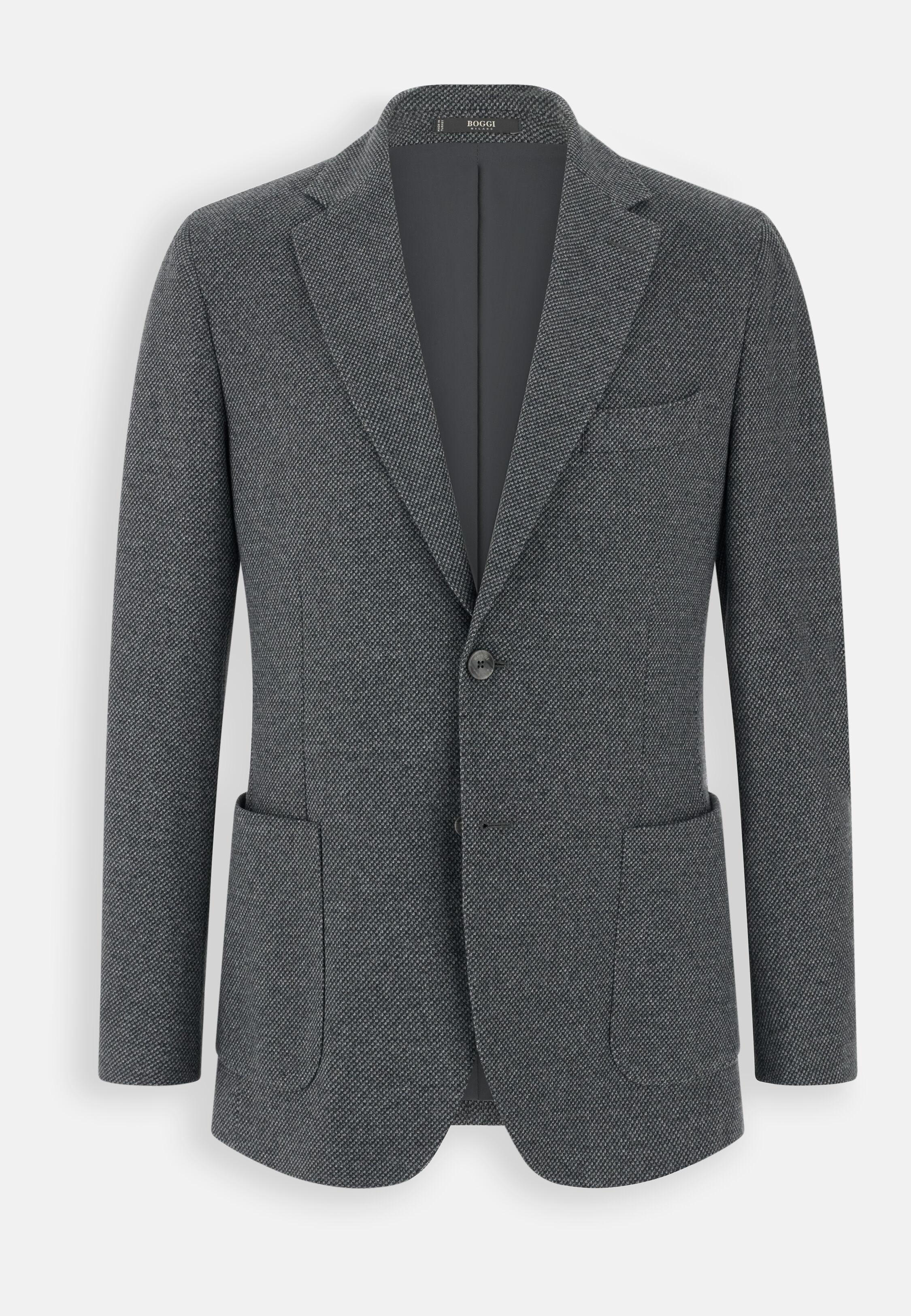 Blazer in Micro Patterned Cotton B Jersey, Grey, Grey, large image number 4