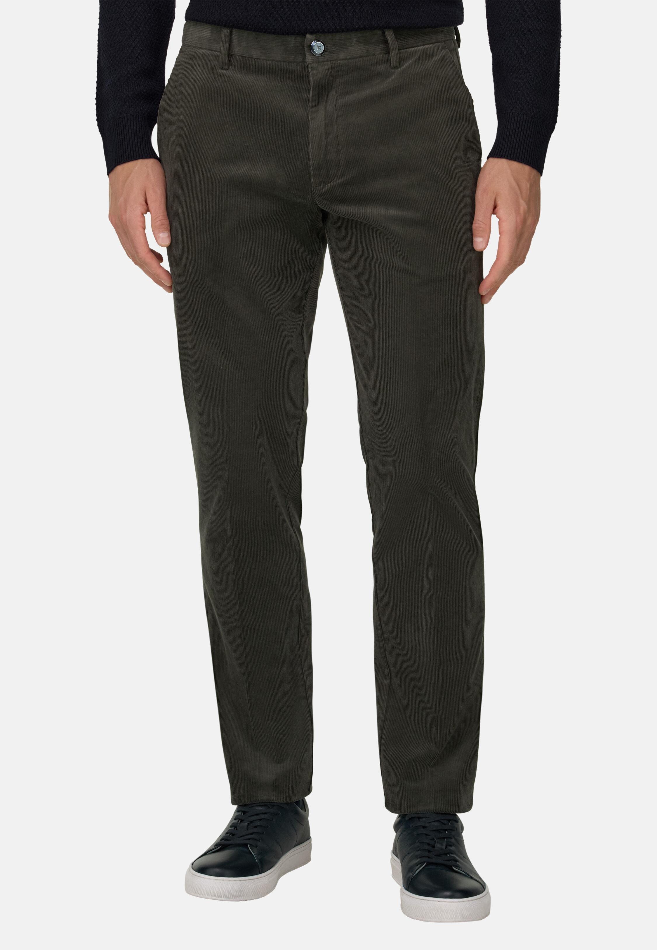 Trousers in Stretch Velvet, Military Green, Military Green, medium