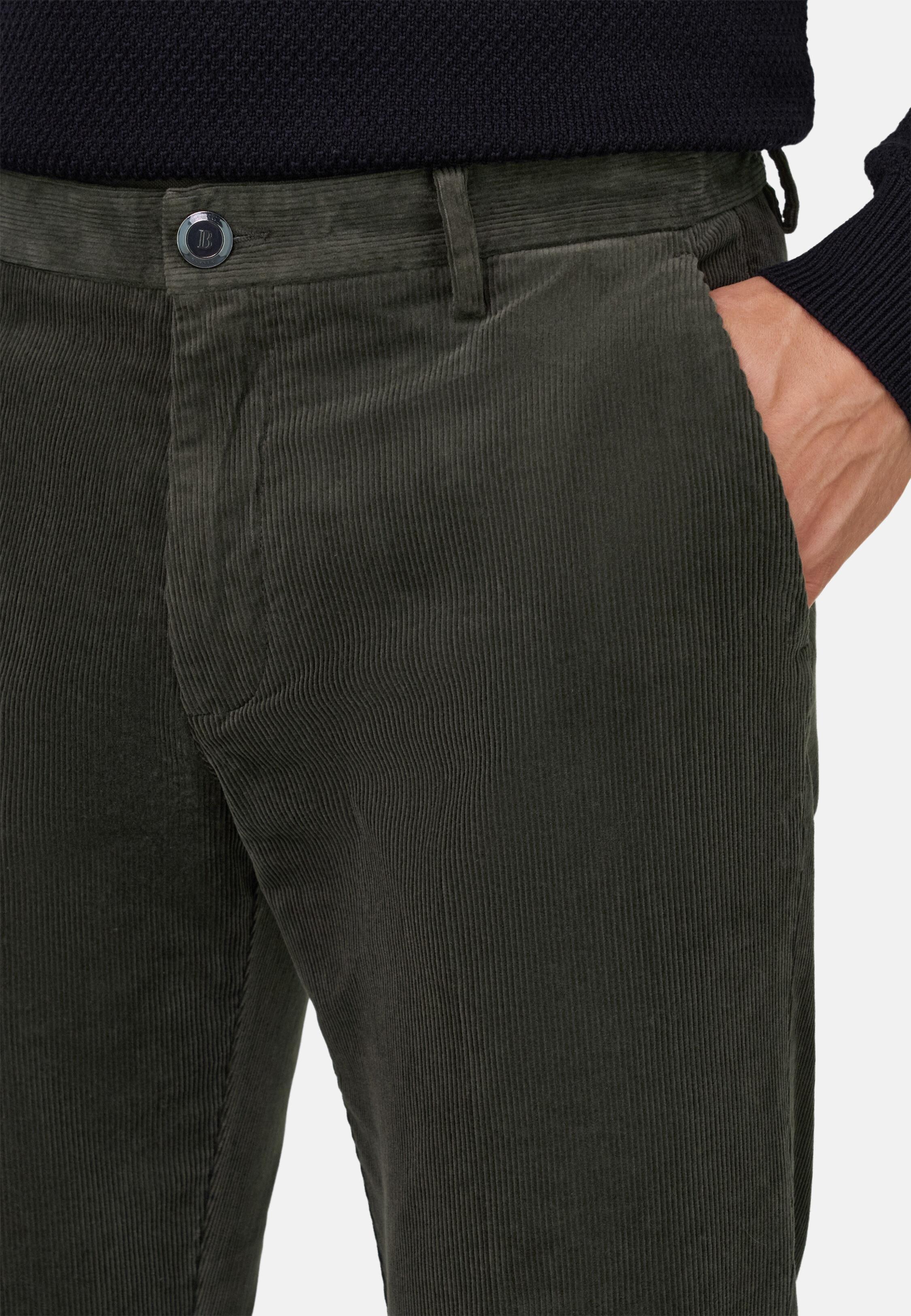 Trousers in Stretch Velvet, Military Green, Military Green, medium