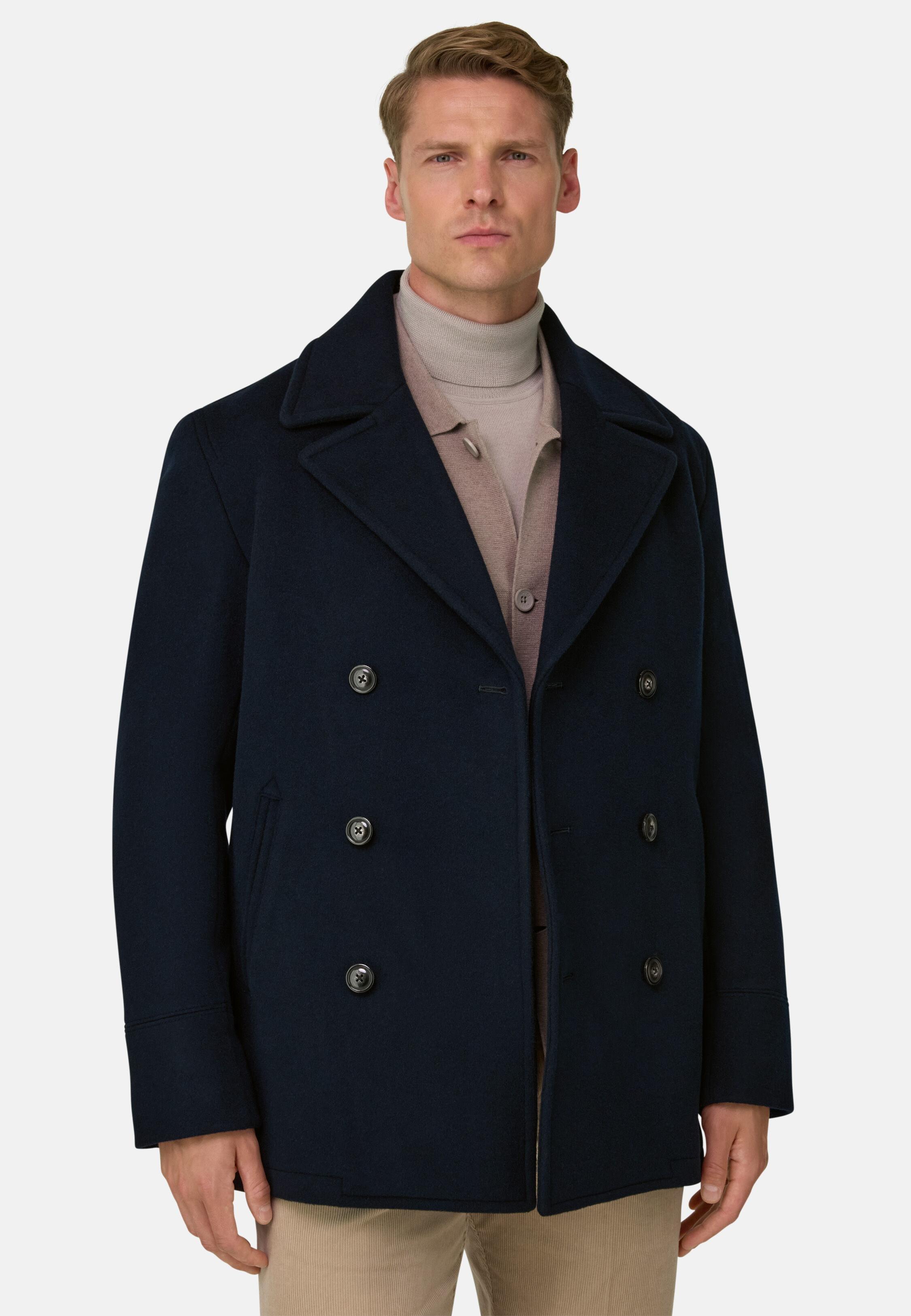 Wool Nylon Blend Peacoat, Navy blue, medium