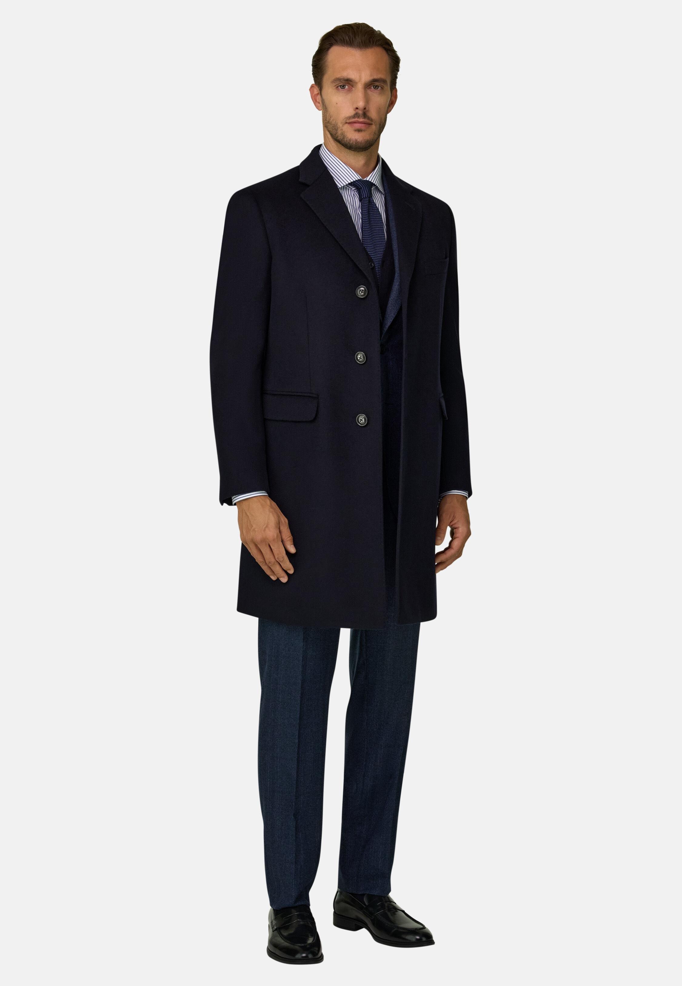 Single-Breasted Coat in Wool, Navy Blue, Navy blue, large image number 0