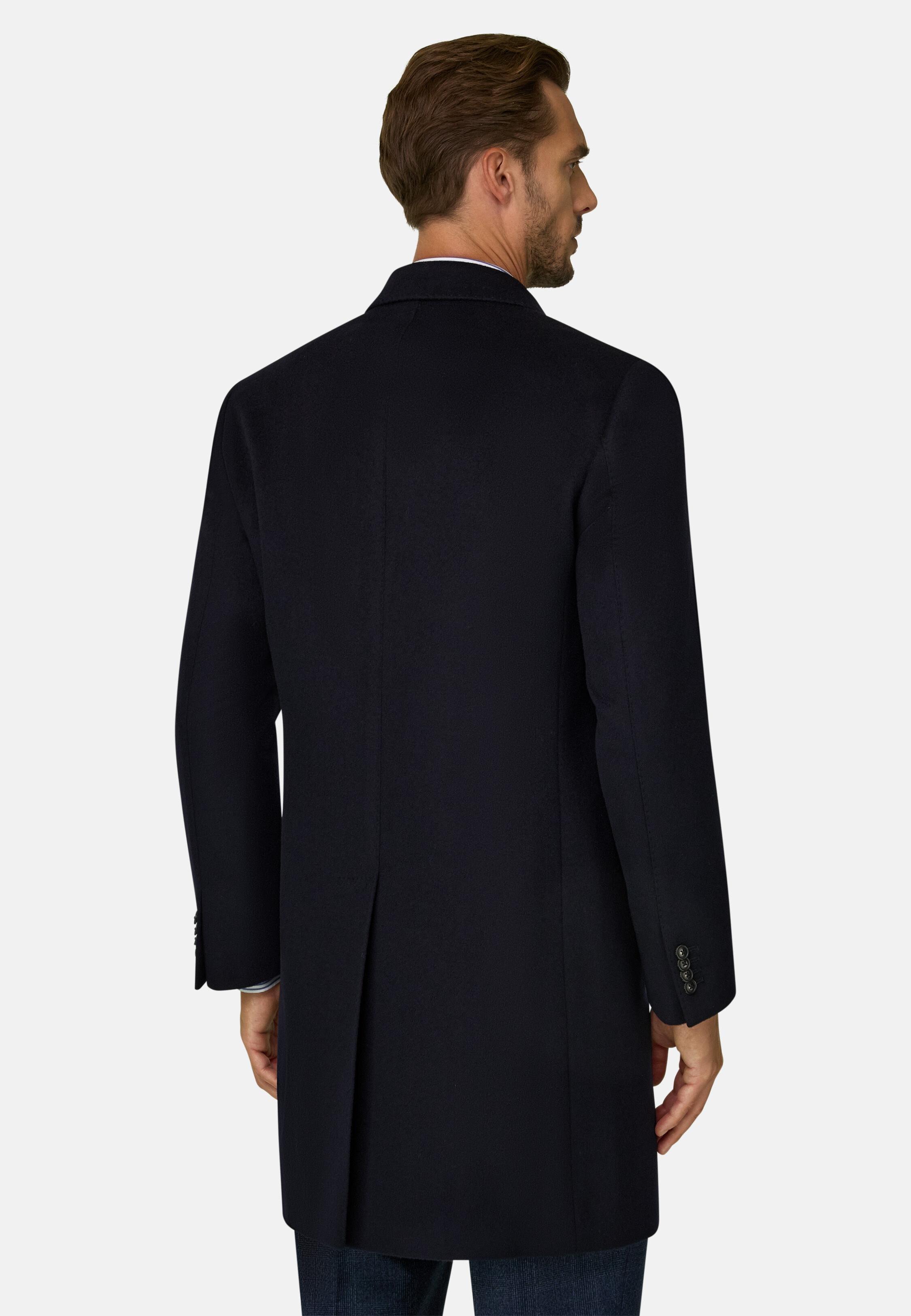 Single-Breasted Coat in Wool, Navy Blue, Navy blue, medium