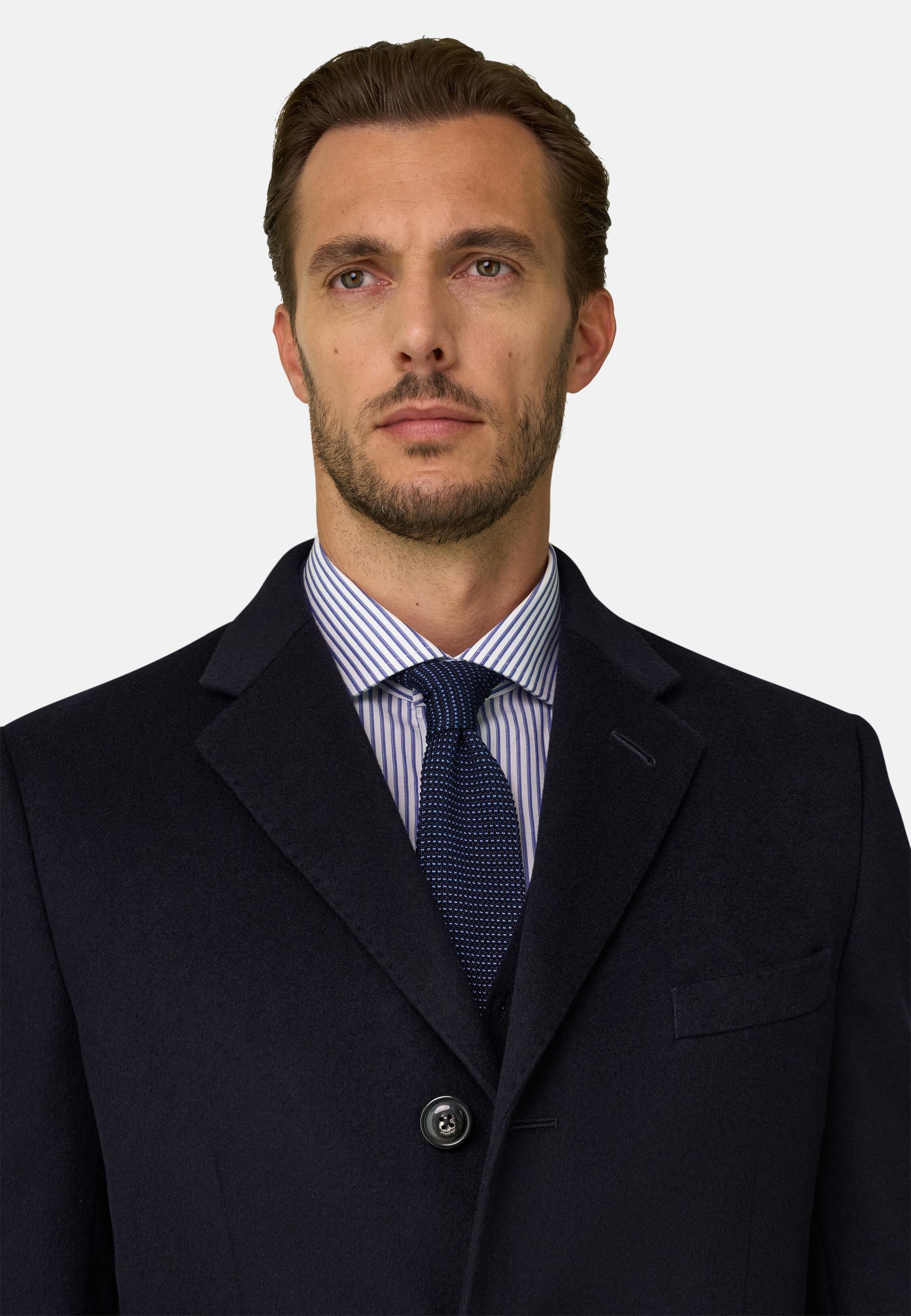 Single-Breasted Coat in Wool, Navy Blue, Navy blue, large image number 3