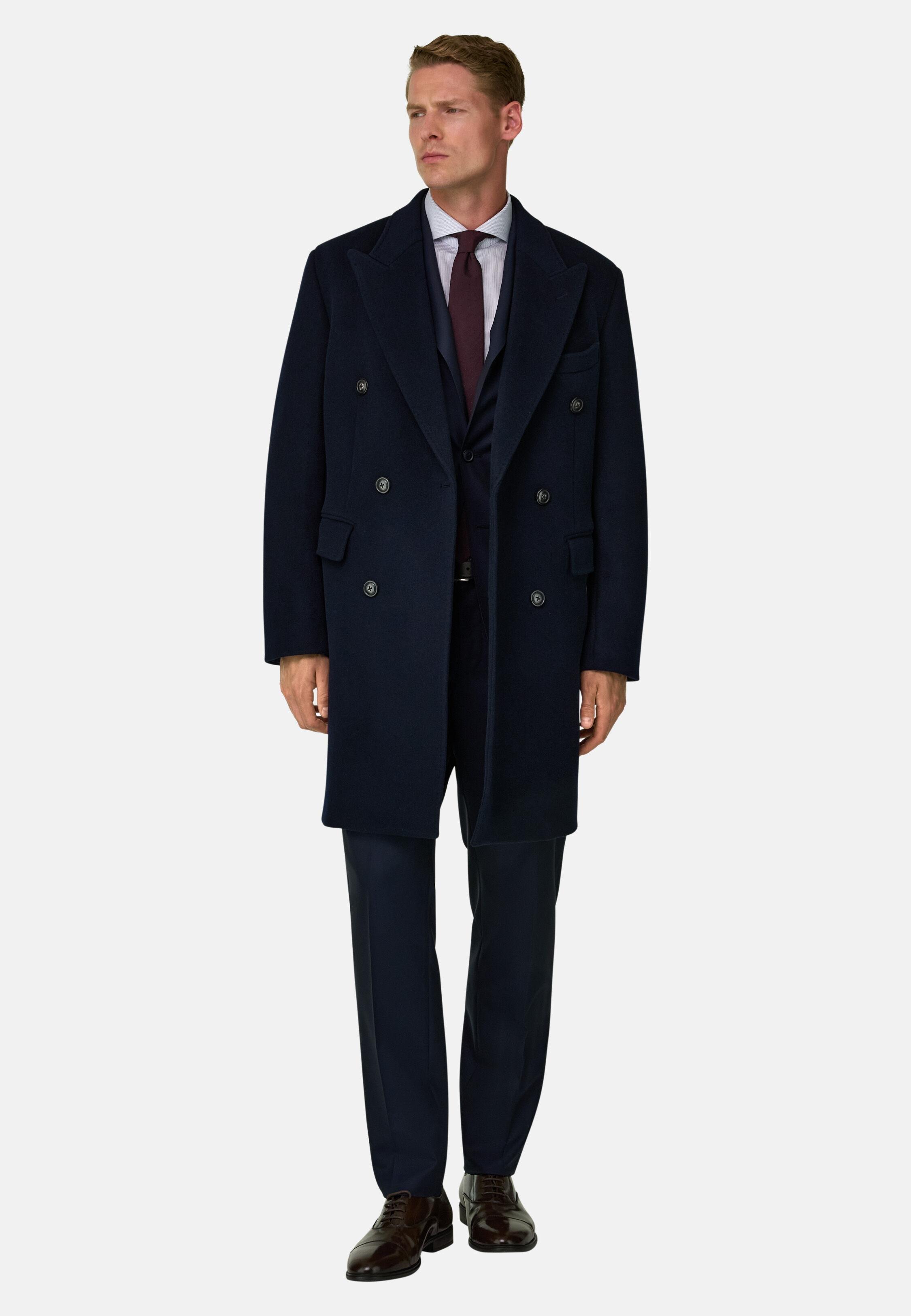 Double-Breasted Wool Coat, Navy blue, Navy blue, large image number 0