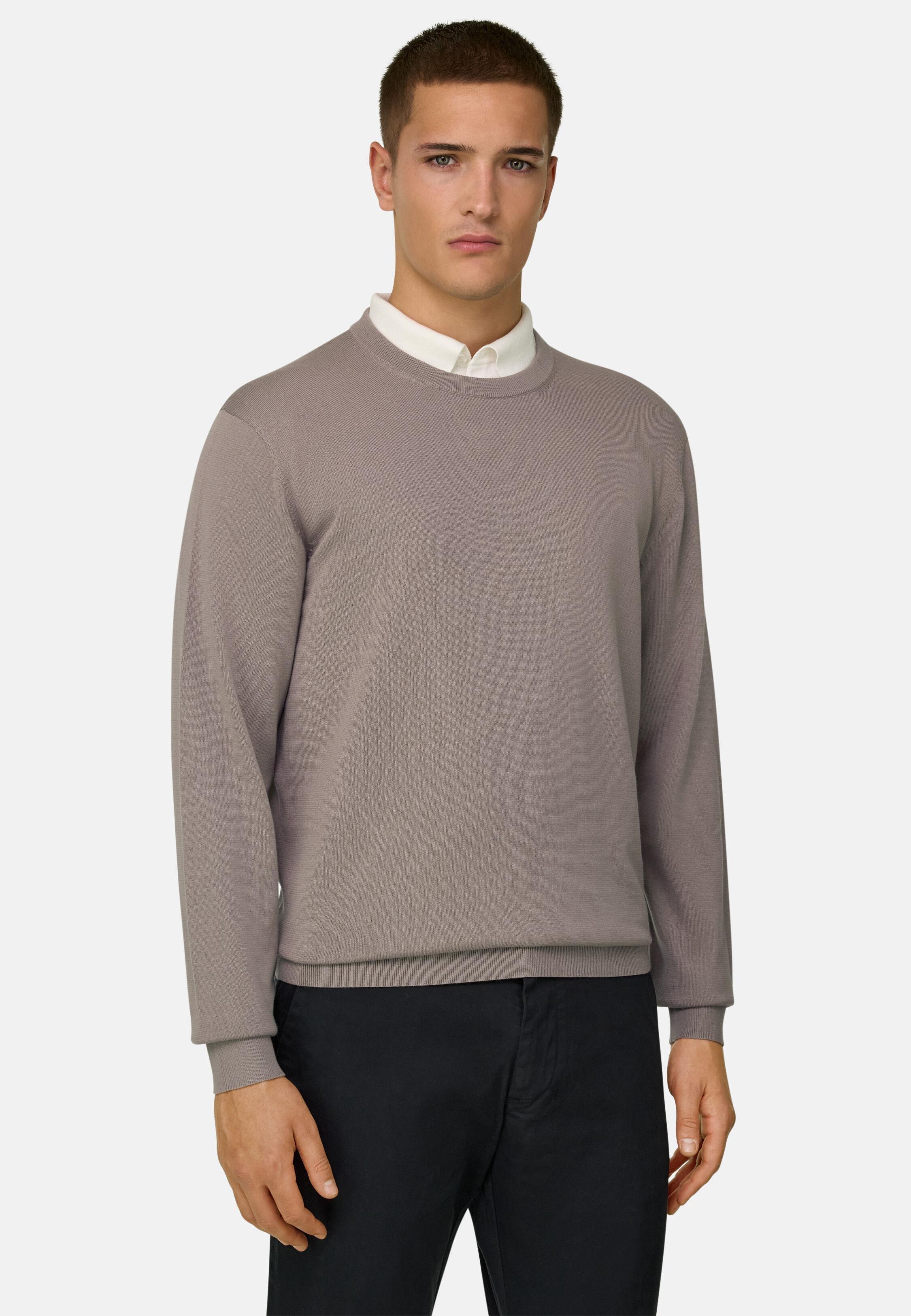 Beige Cotton Crew Neck, Taupe, medium