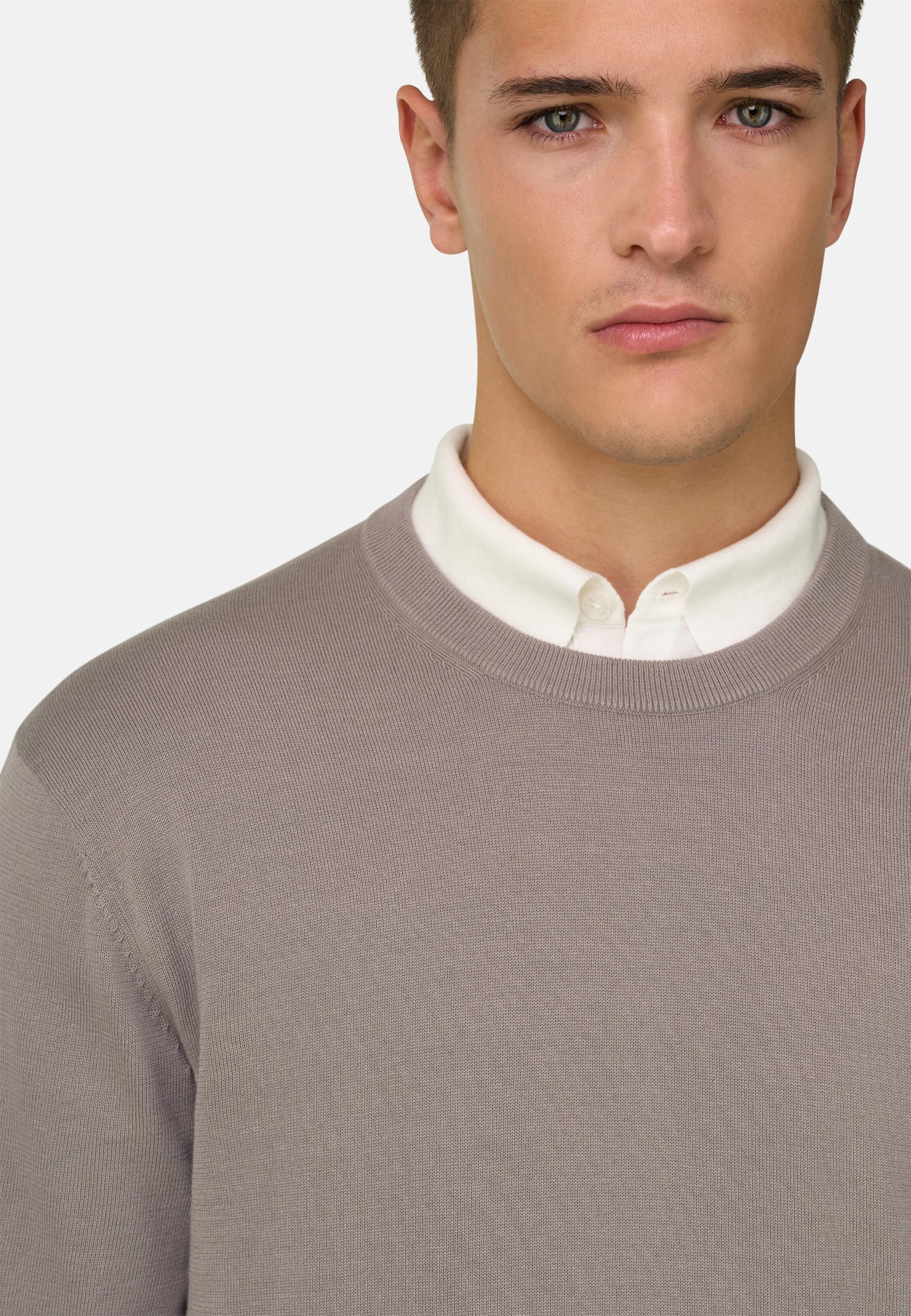Beige Cotton Crew Neck, Taupe, medium