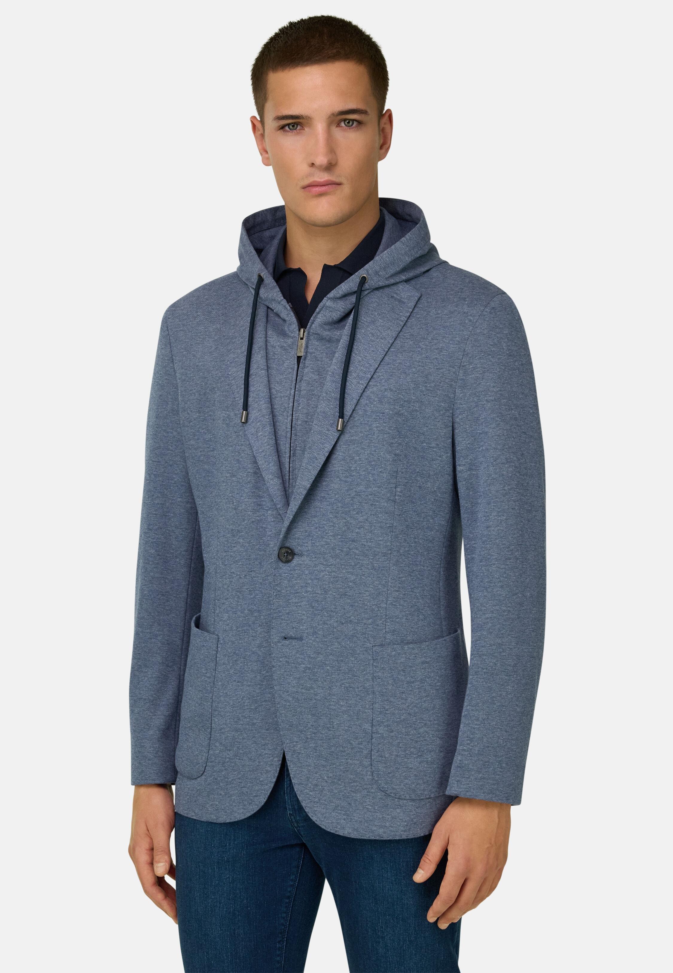 Blue Madison Sweatshirt Jacket In A Stretch Cotton Blend, Blue, medium