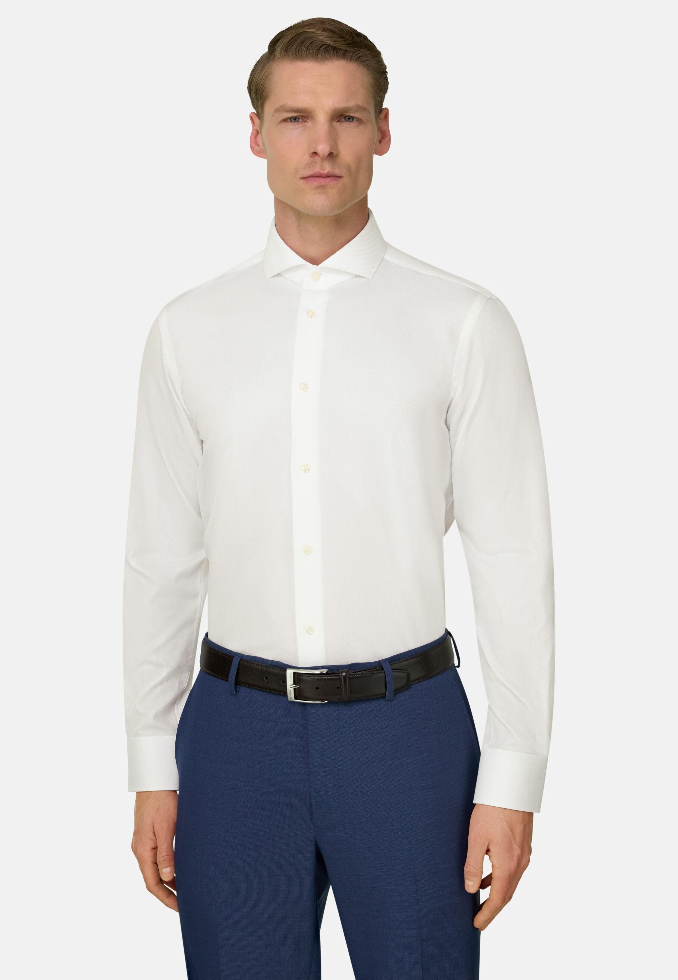 Dobby Napoli Collar Shirt Slim Fit White, White, large image number 0