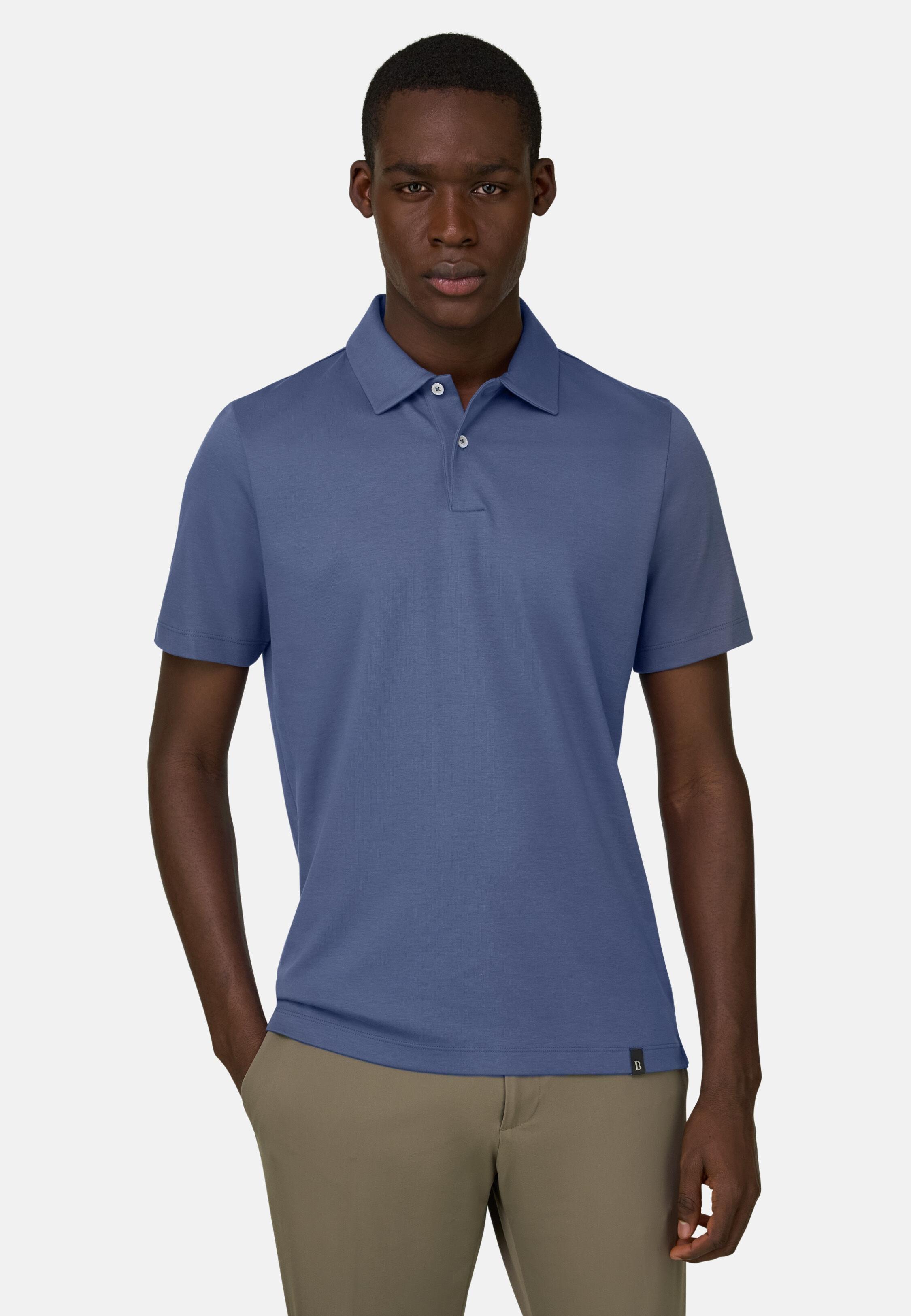 Pima Interlock Button Polo Blue, Indigo, large image number 0