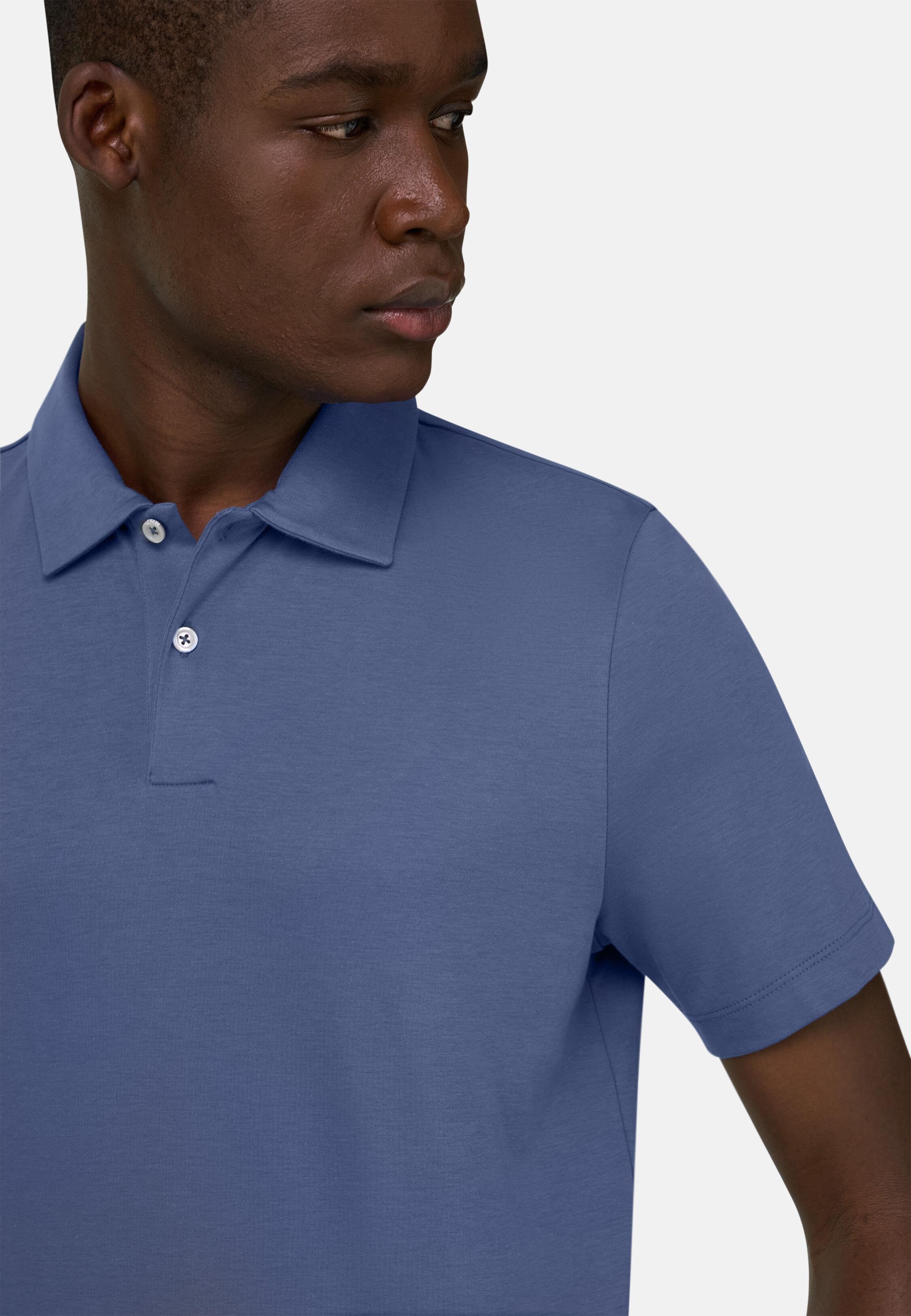 Pima Interlock Button Polo Blue, Indigo, large image number 2