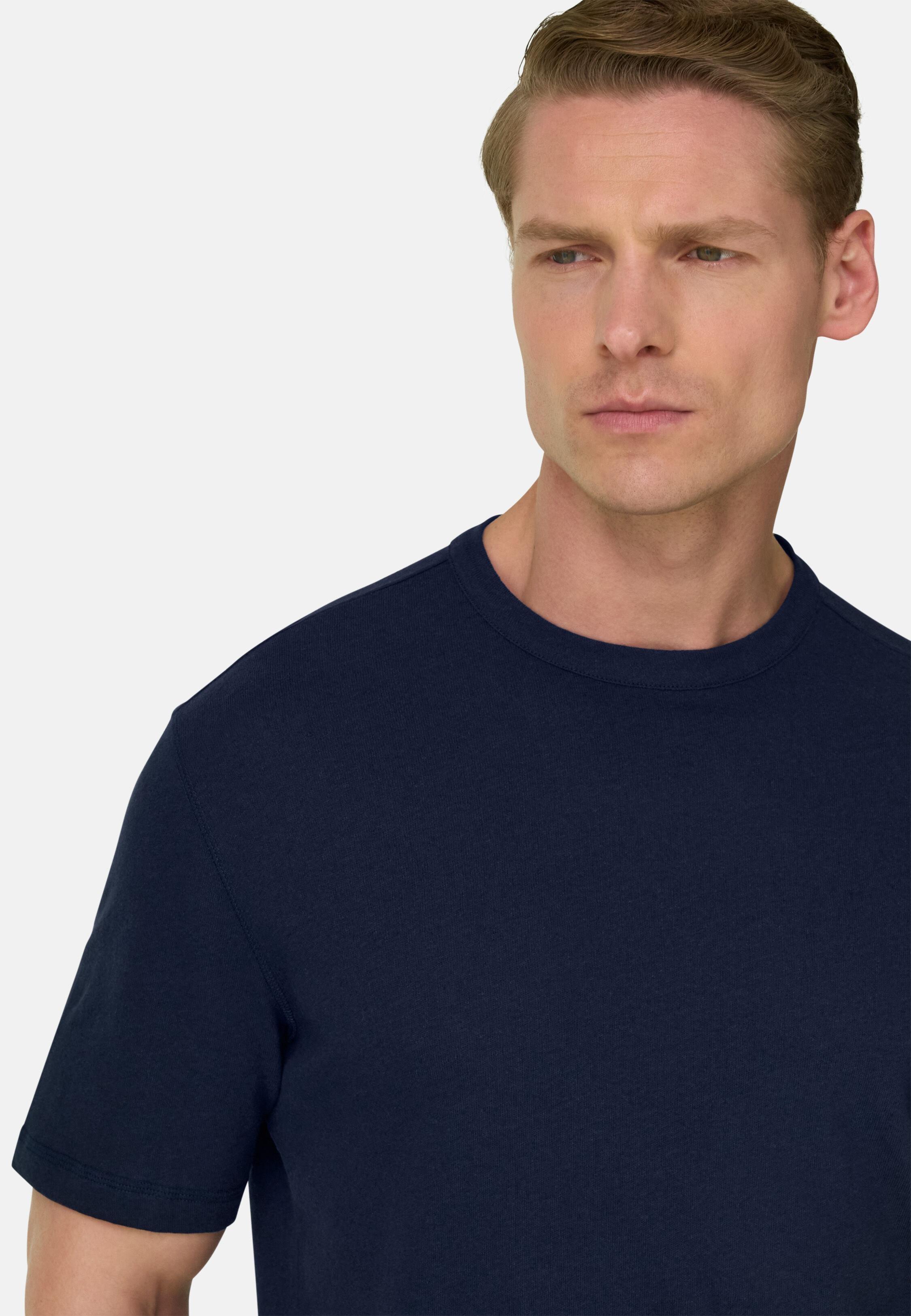 T Shirt Cotton Linen Blue, Navy blue, medium