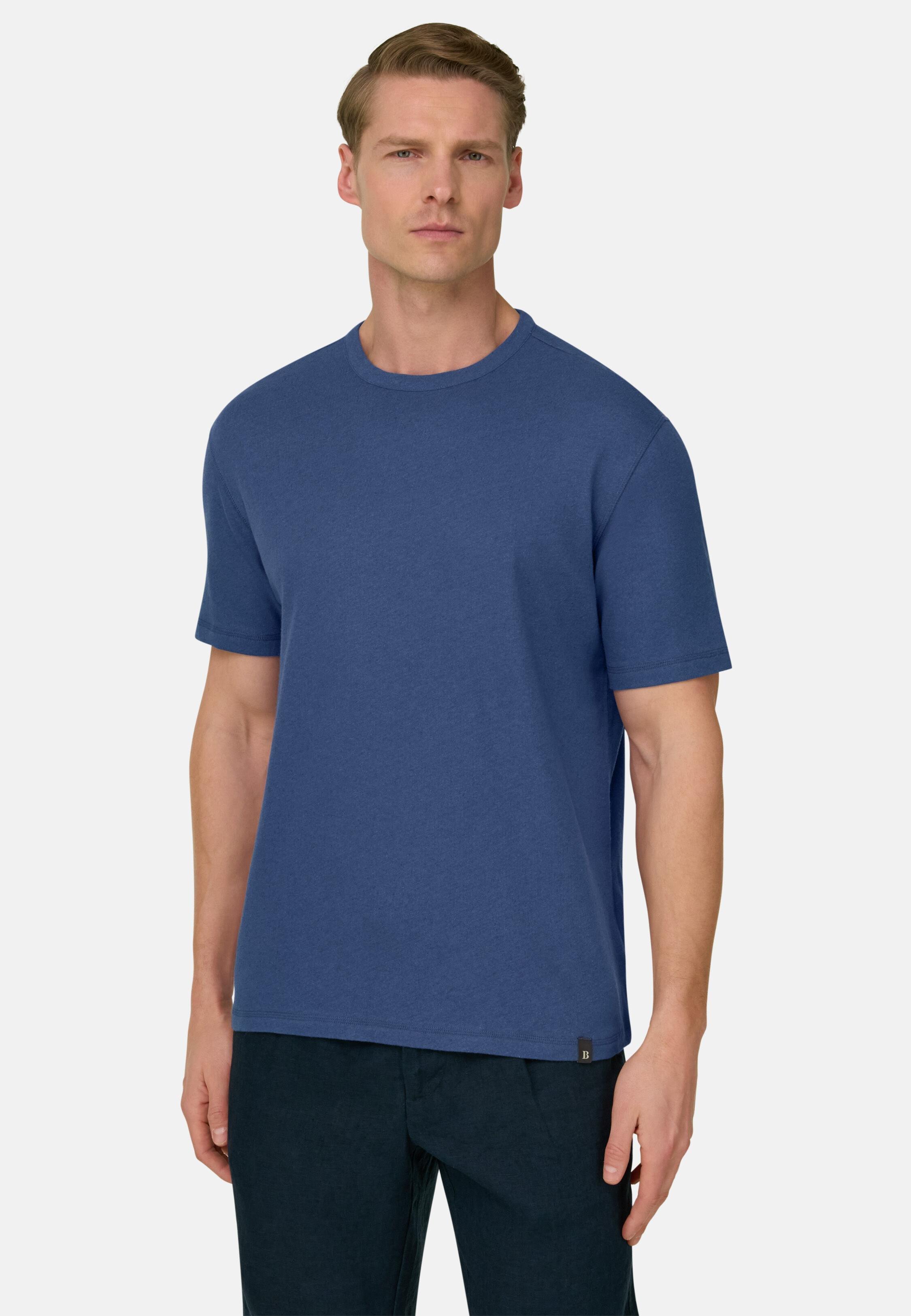 T Shirt Cotton Linen Blue, Indigo, medium