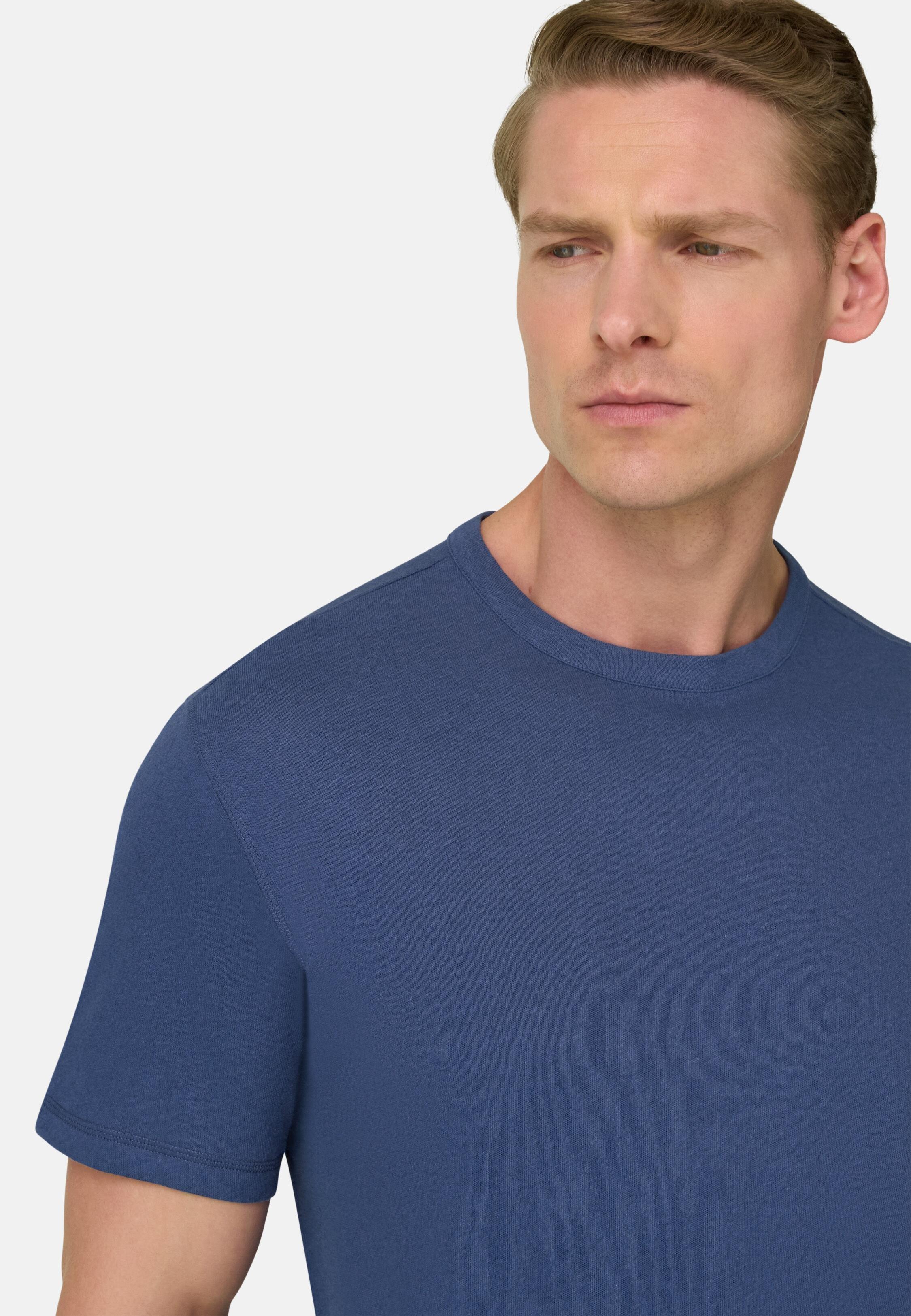 T Shirt Cotton Linen Blue, Indigo, medium