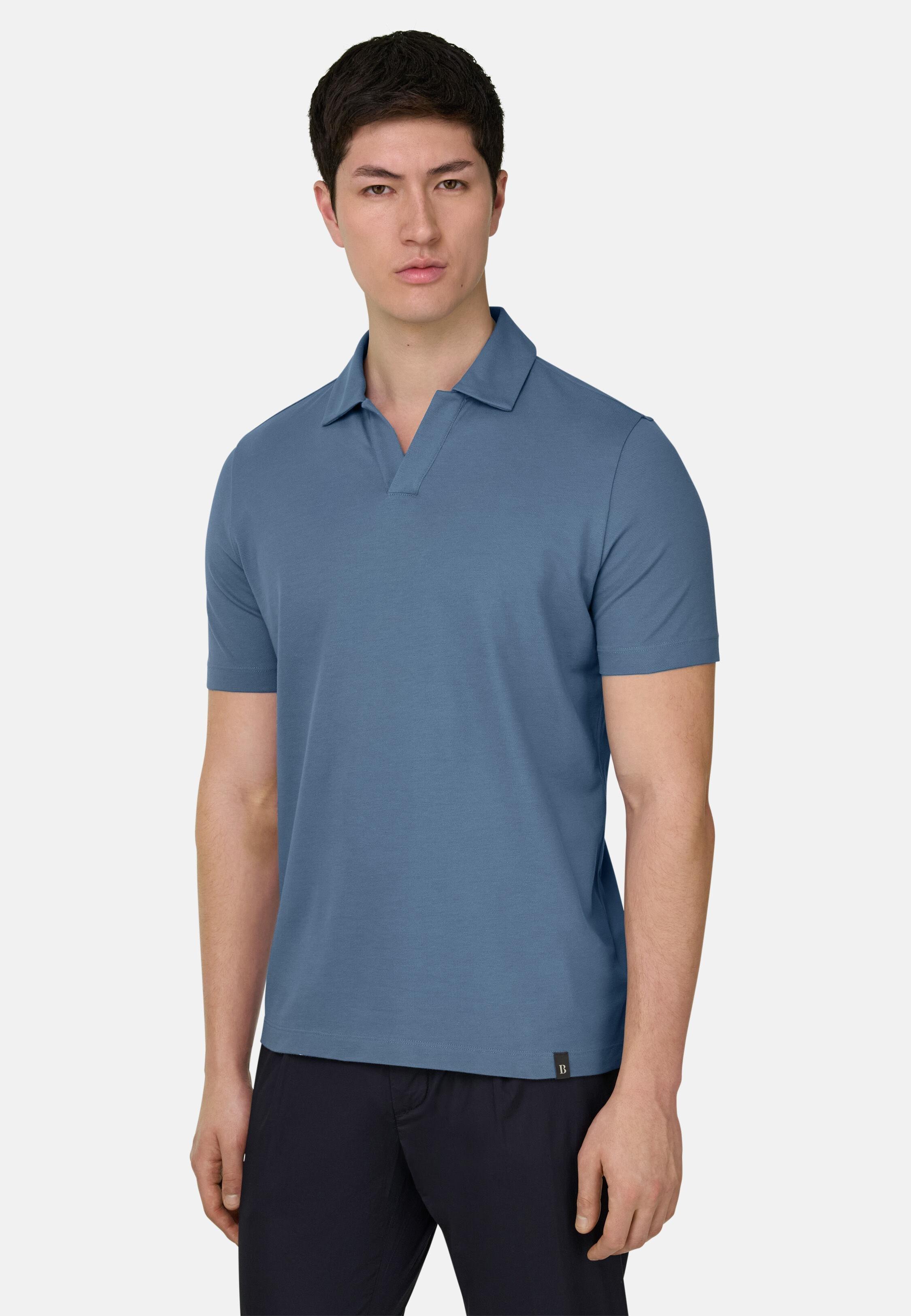 Pima Pique Open Collar Polo Blue, Light Blue, large image number 0