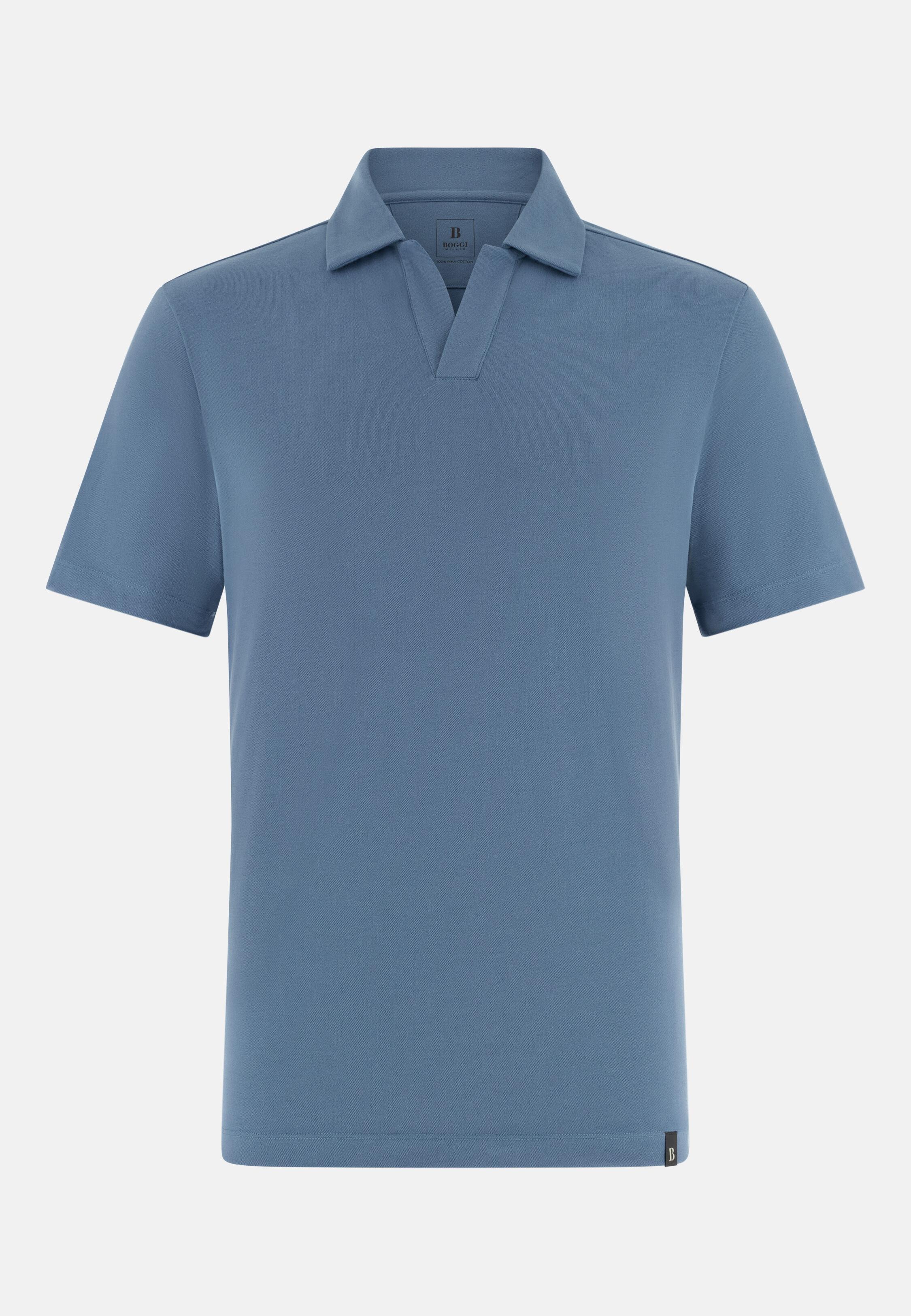 Pima Pique Open Collar Polo Blue, Light Blue, large image number 2