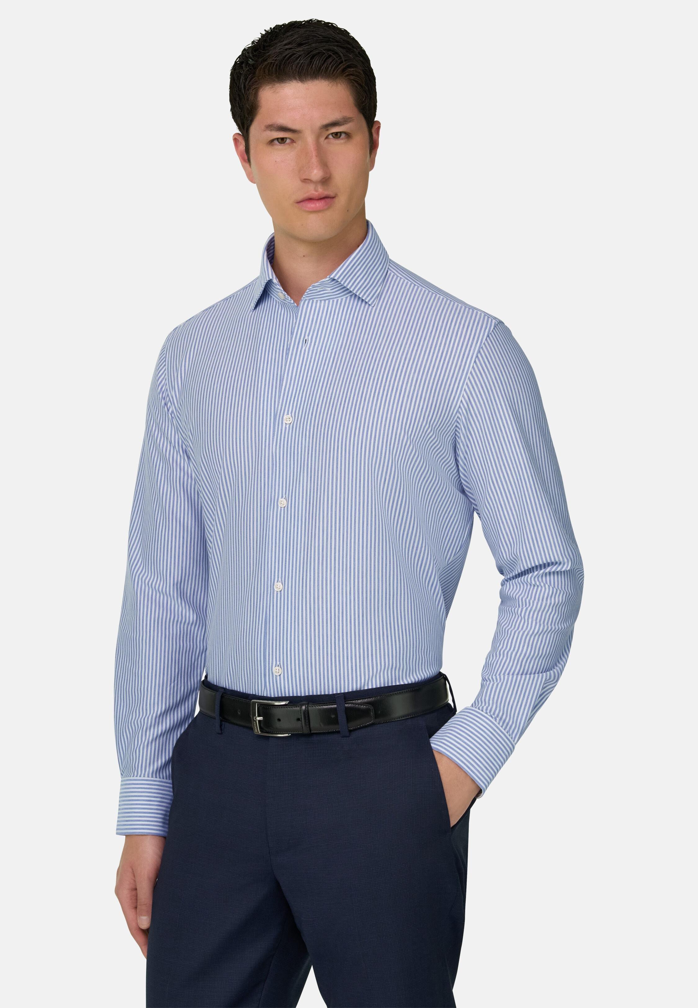 Collar Polo Shirt in Striped Jersey Bowling, Light Blue, Light Blue, large image number 0