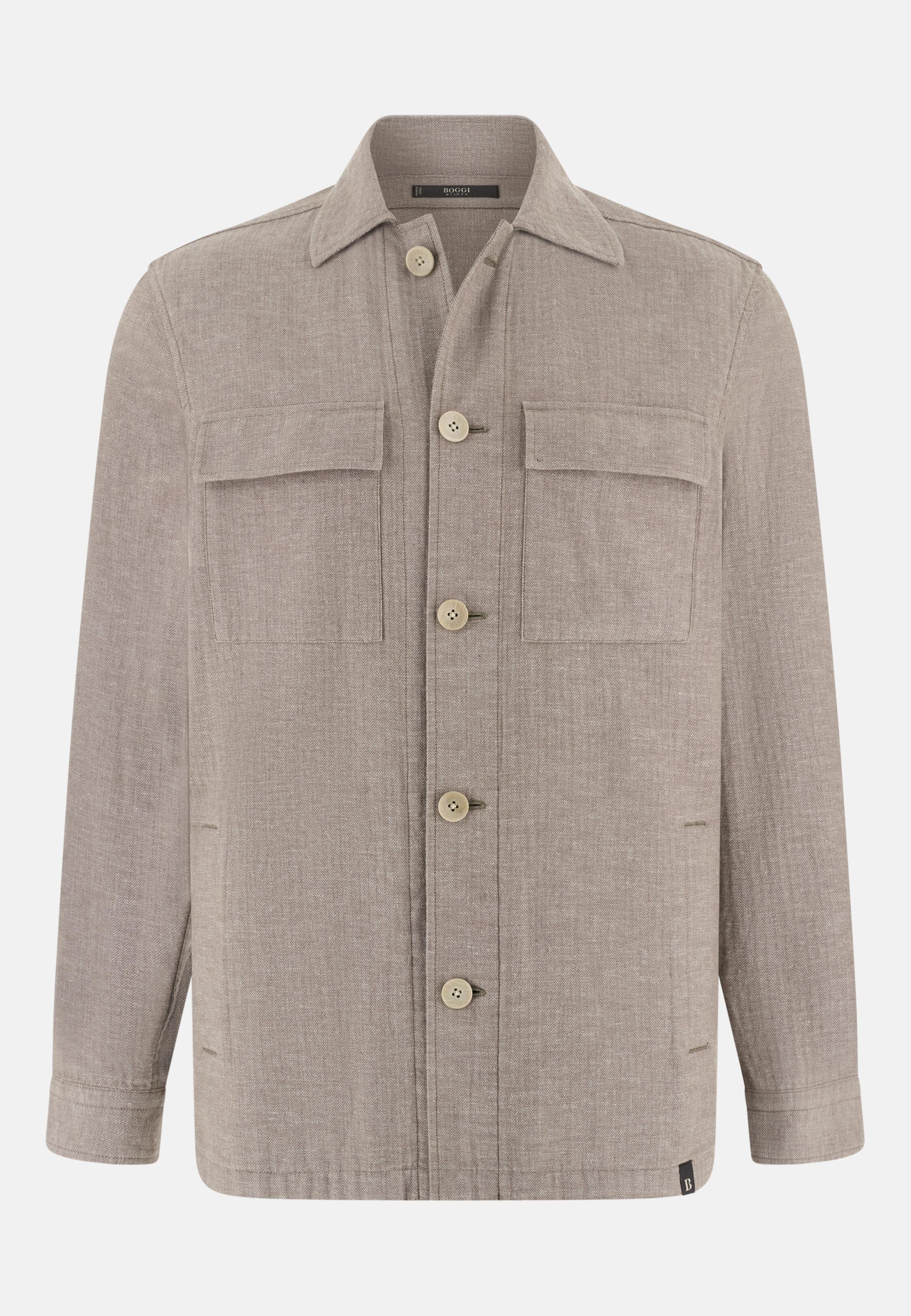 Shirt Jacket in Herringbone Linen Cotton, Taupe, Taupe, large image number 3
