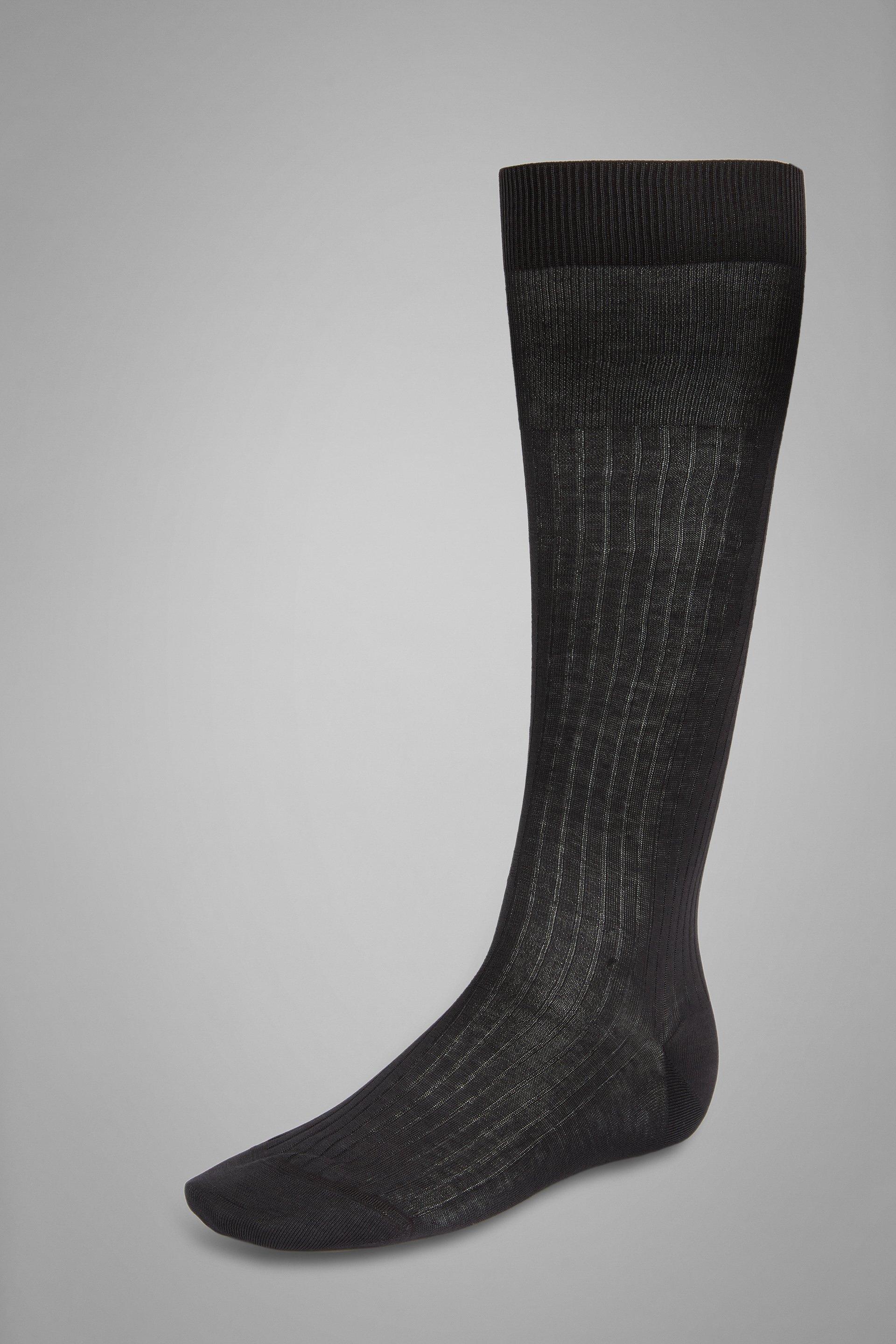 Grey Ribbed Cotton Socks, , large image number 0