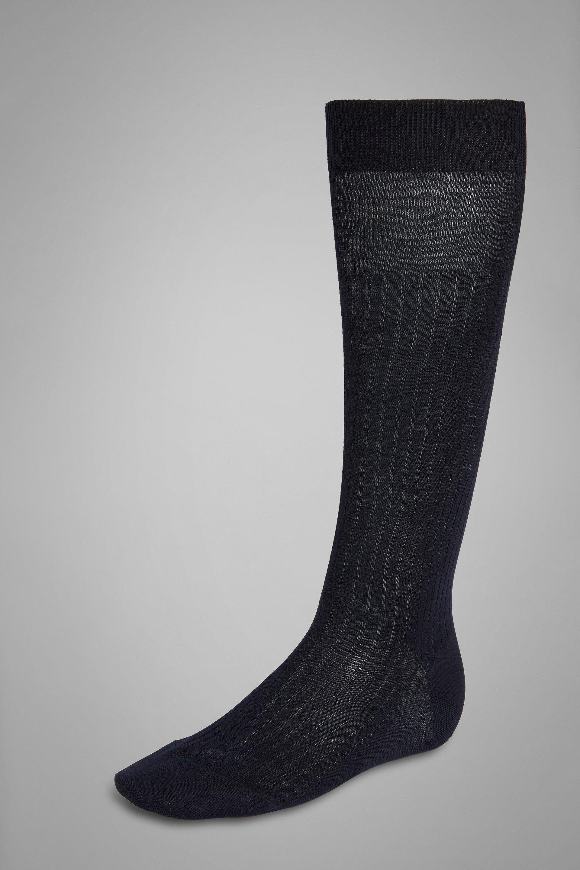 Blue Ribbed Cotton Socks, , large image number 0