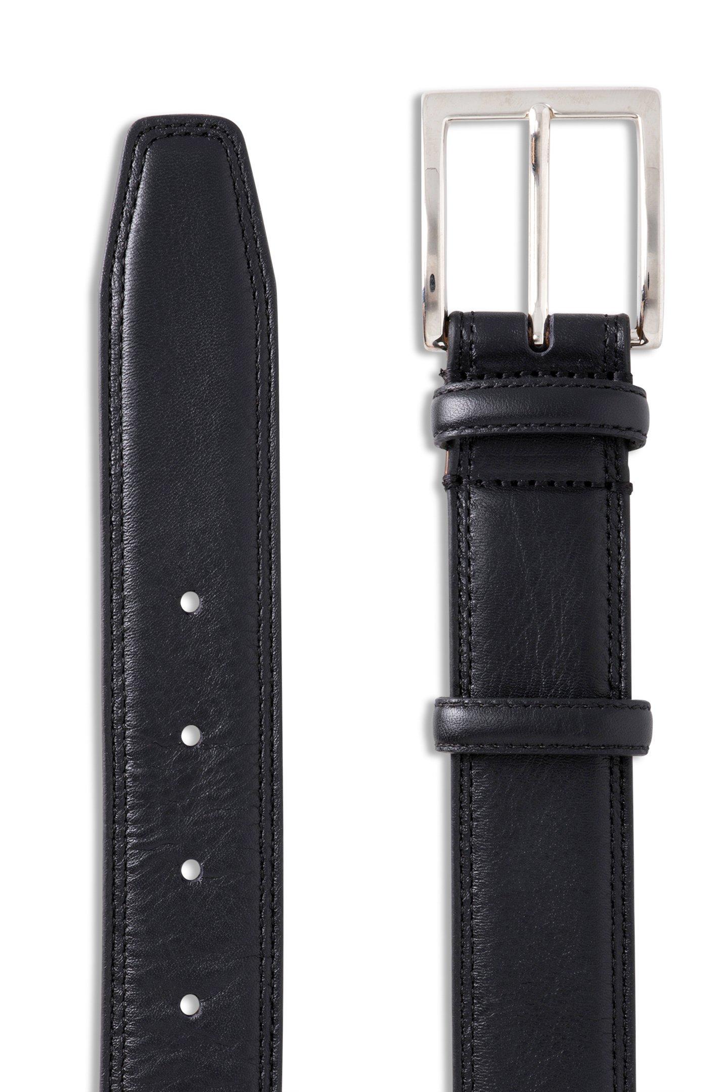 Saddle-Stitched Tumbled Leather Belt Black, 3901_NERO, medium
