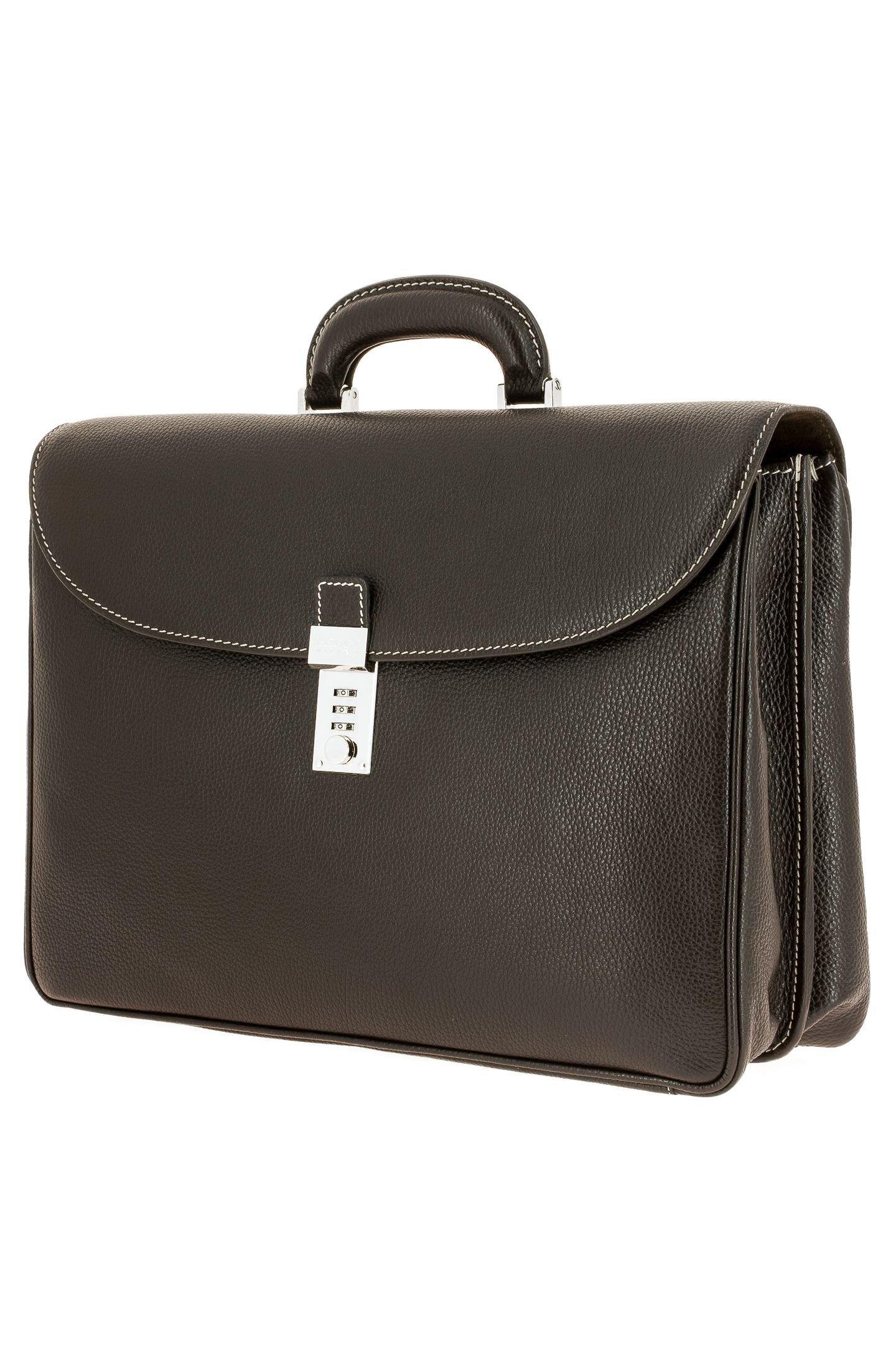 Brown Leather Briefcase, Dark brown, large image number 0