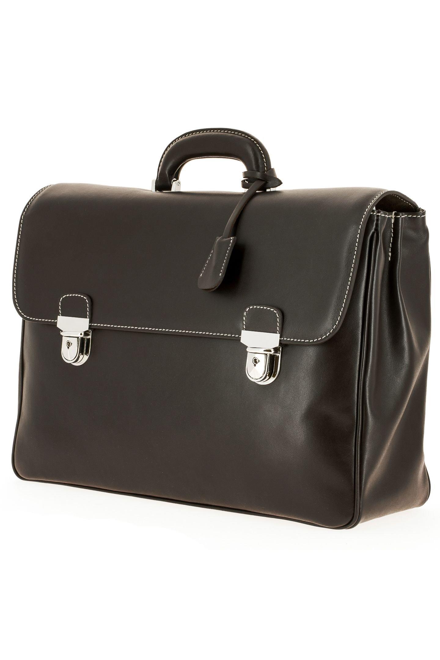 Brown Soft Leather Briefcase, Dark brown, large image number 0