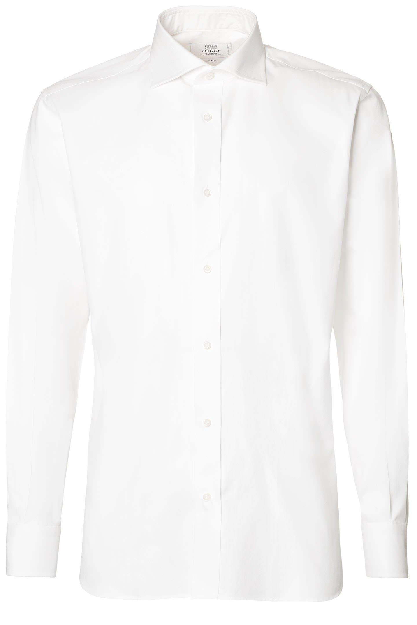 Boggi Milano - قميص قطني ذو طبقتين أبيض