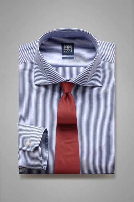 Boggi Milano - Blue Windsor Collar Slim Striped Shirt