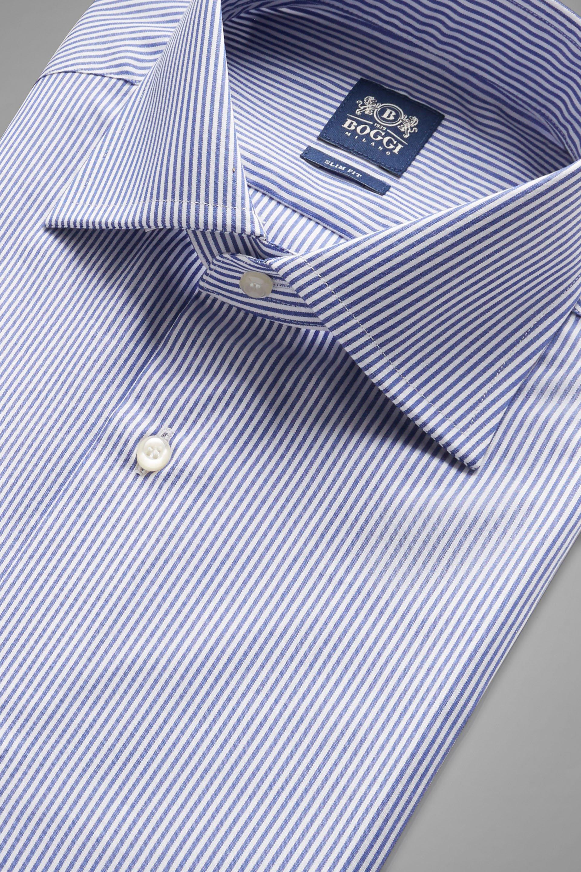 Boggi Milano - Blue Windsor Collar Slim Striped Shirt