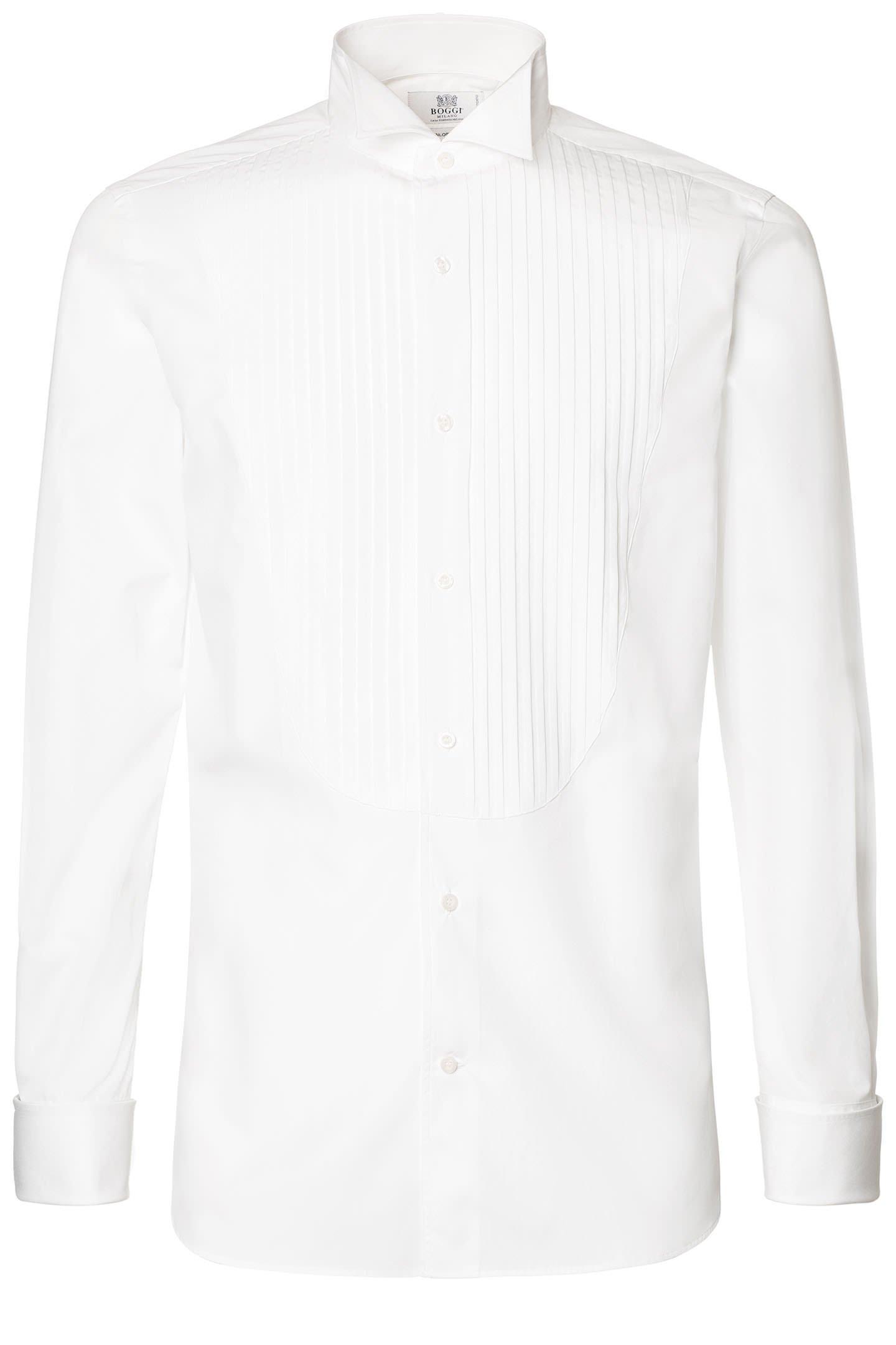 Boggi Milano - قميص توكسيدو بليسيه من قطن بوبلين أبيض