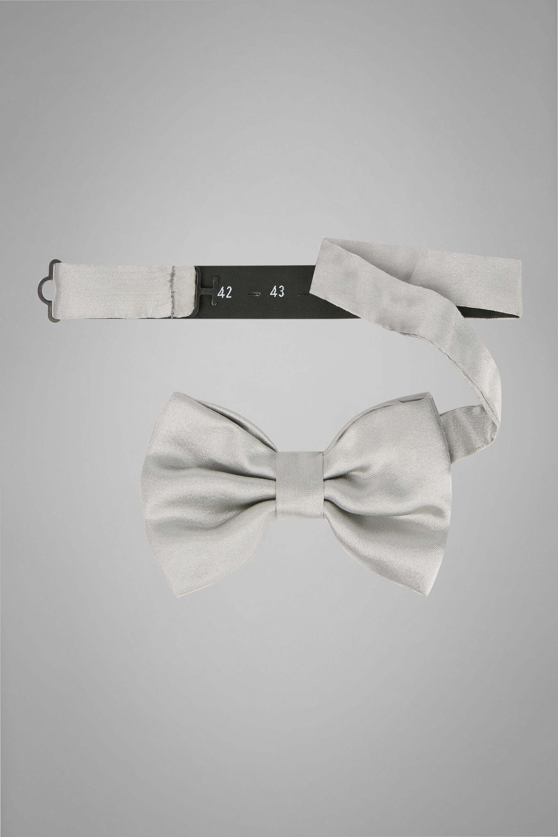 Grey Pure Silk Pre-Tied Bow Tie, Silver, large image number 0