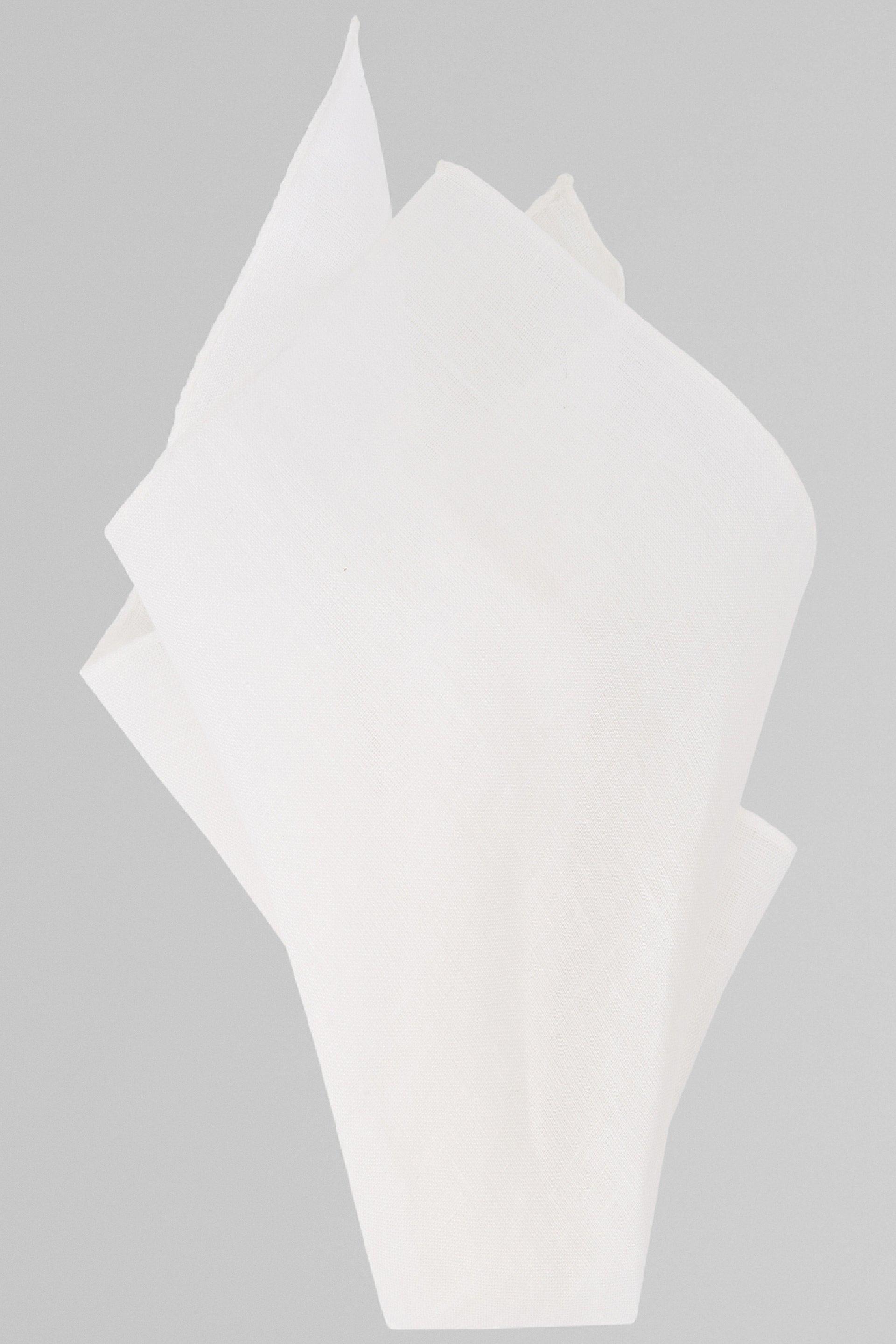 White Pure Linen Pocket Square, , medium