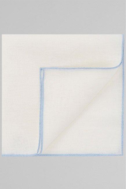 Linen Plain Pocket Square, White - Light blue, large image number 0
