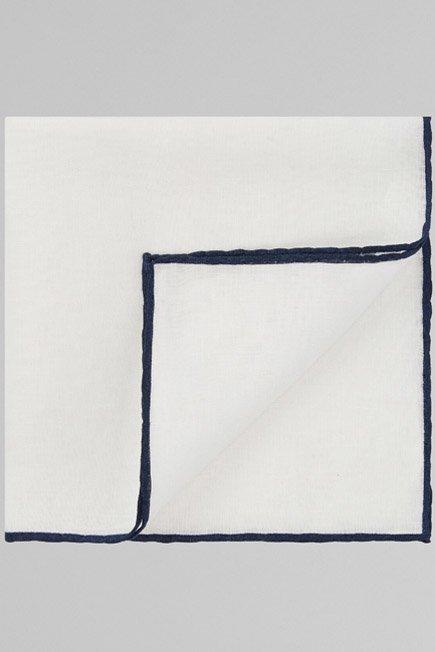 White Contrasting Piping Linen Pocket Square, , medium