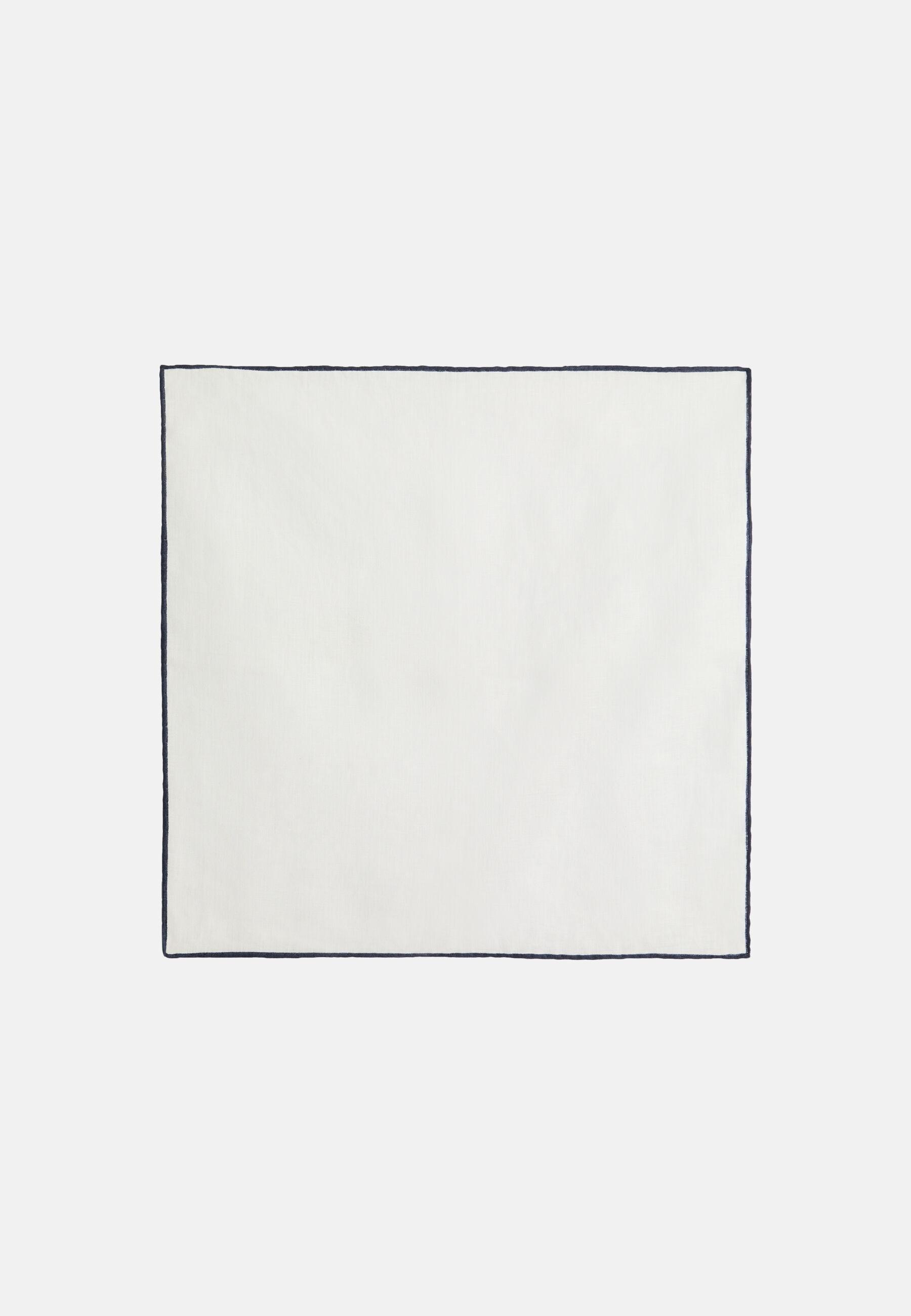 Linen Pocket Square with Contrasting Piping, White - Blue, White - Blue, medium