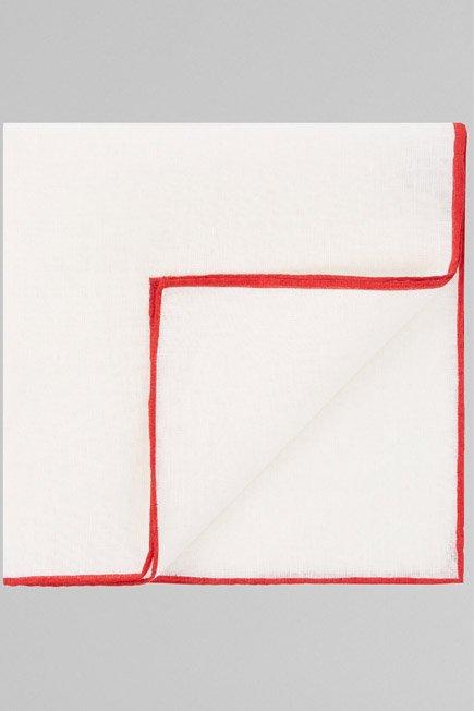 White Contrasting Piping Linen Pocket Square, White - Red, large image number 0