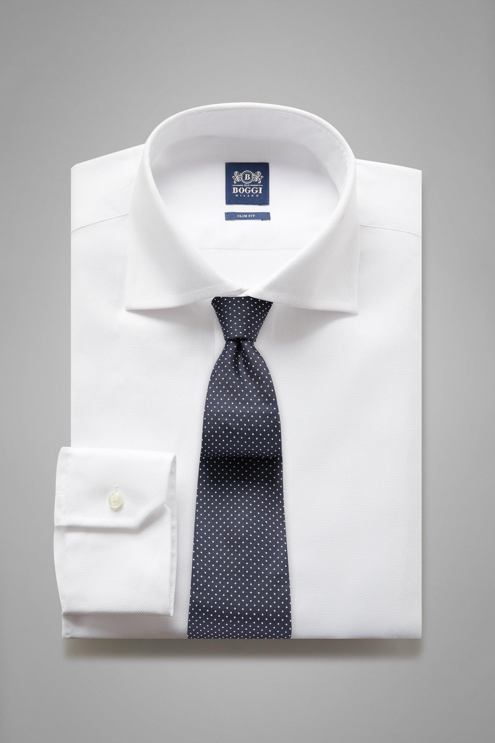 White Slim Cotton Dobby Shirt, , medium