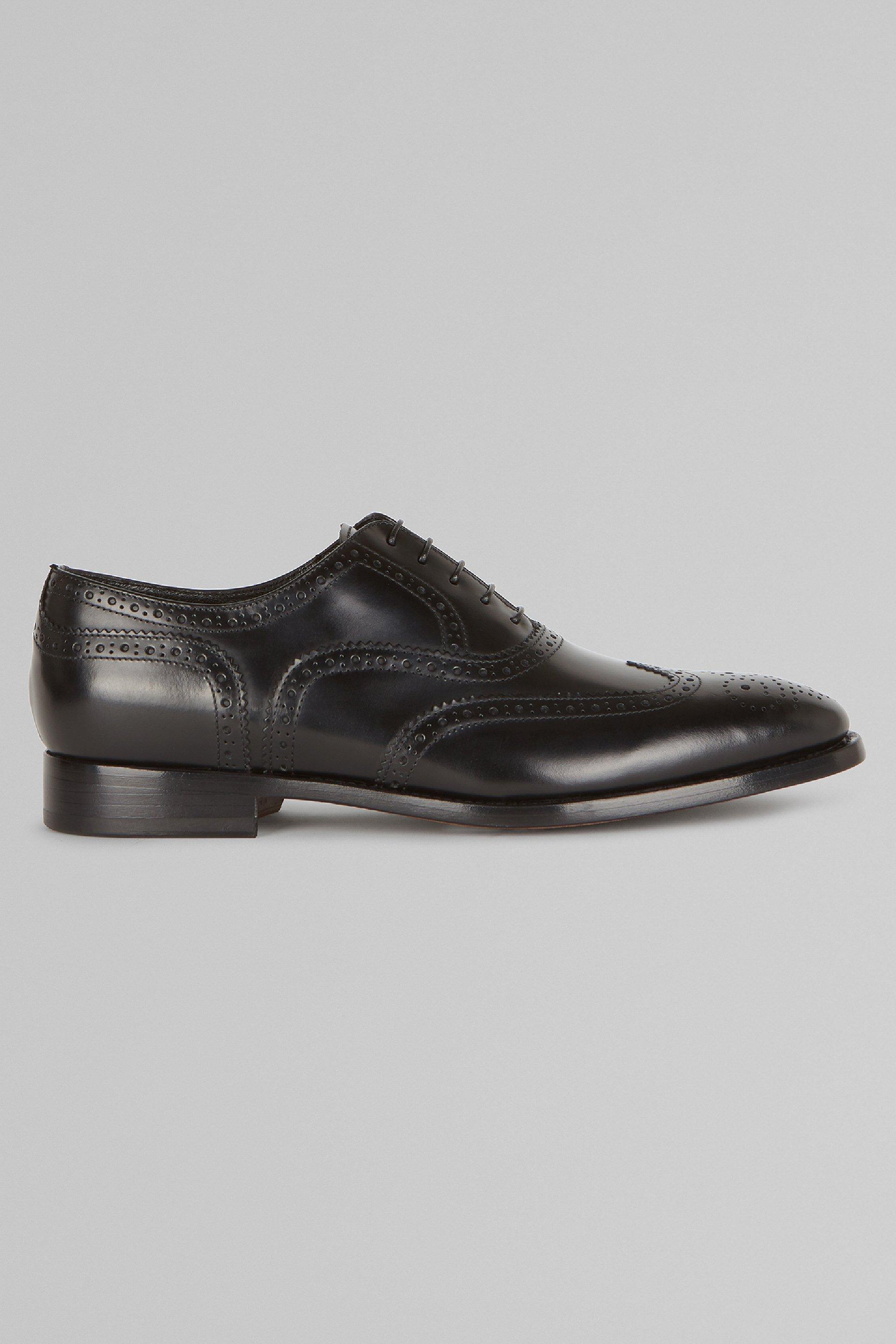 Black Brogued Leather Oxford Shoes, , large image number 0