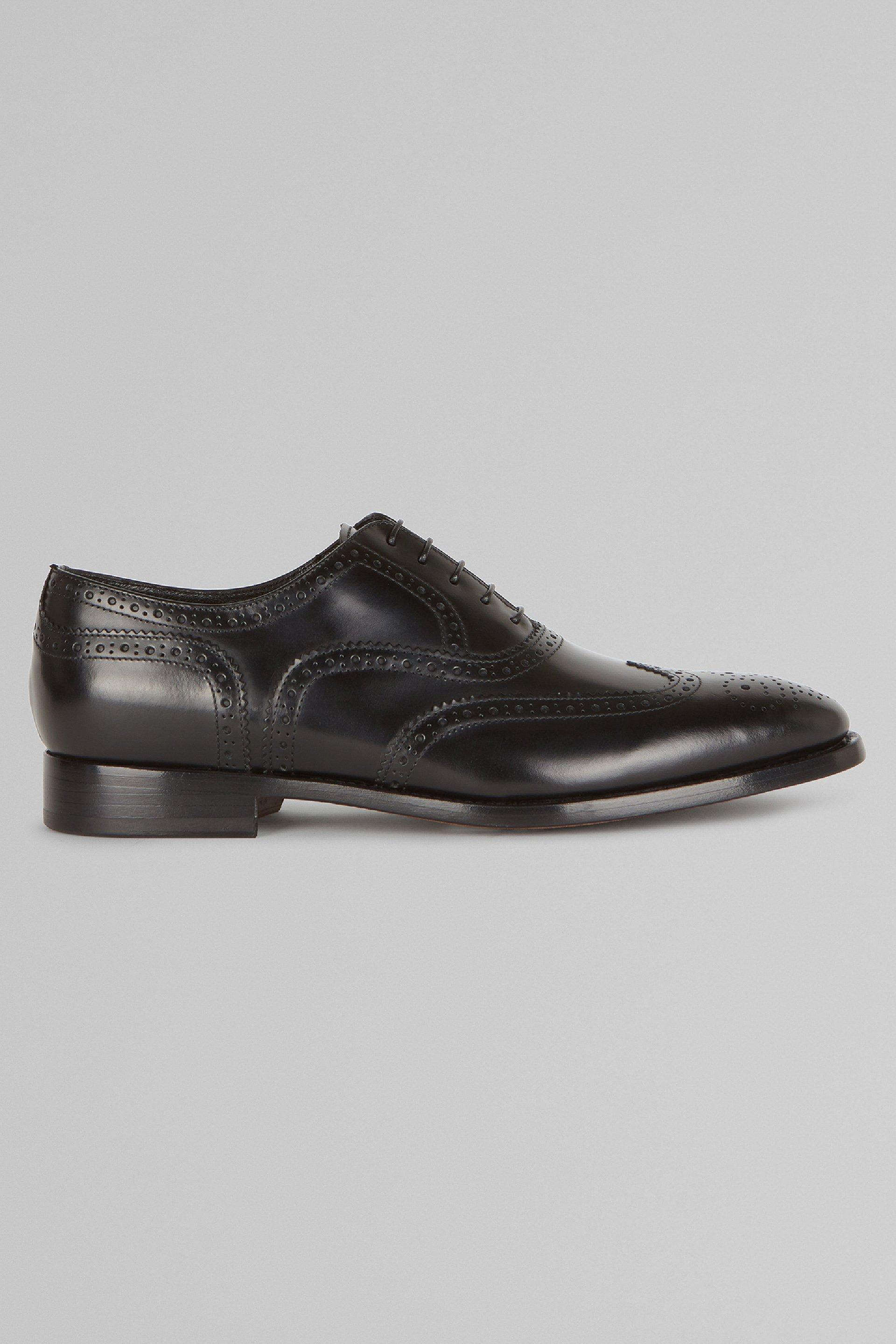 Black Brogued Leather Oxford Shoes, , medium