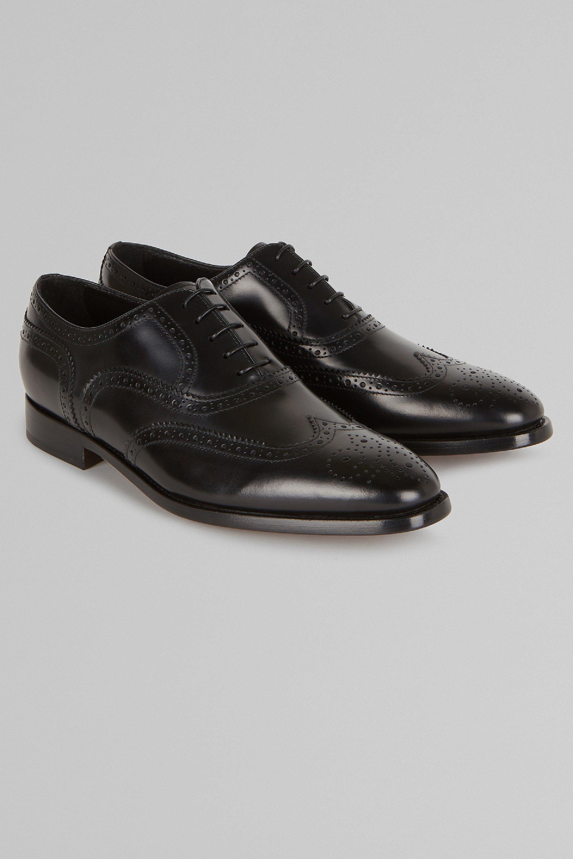 Black Brogued Leather Oxford Shoes, , large image number 2