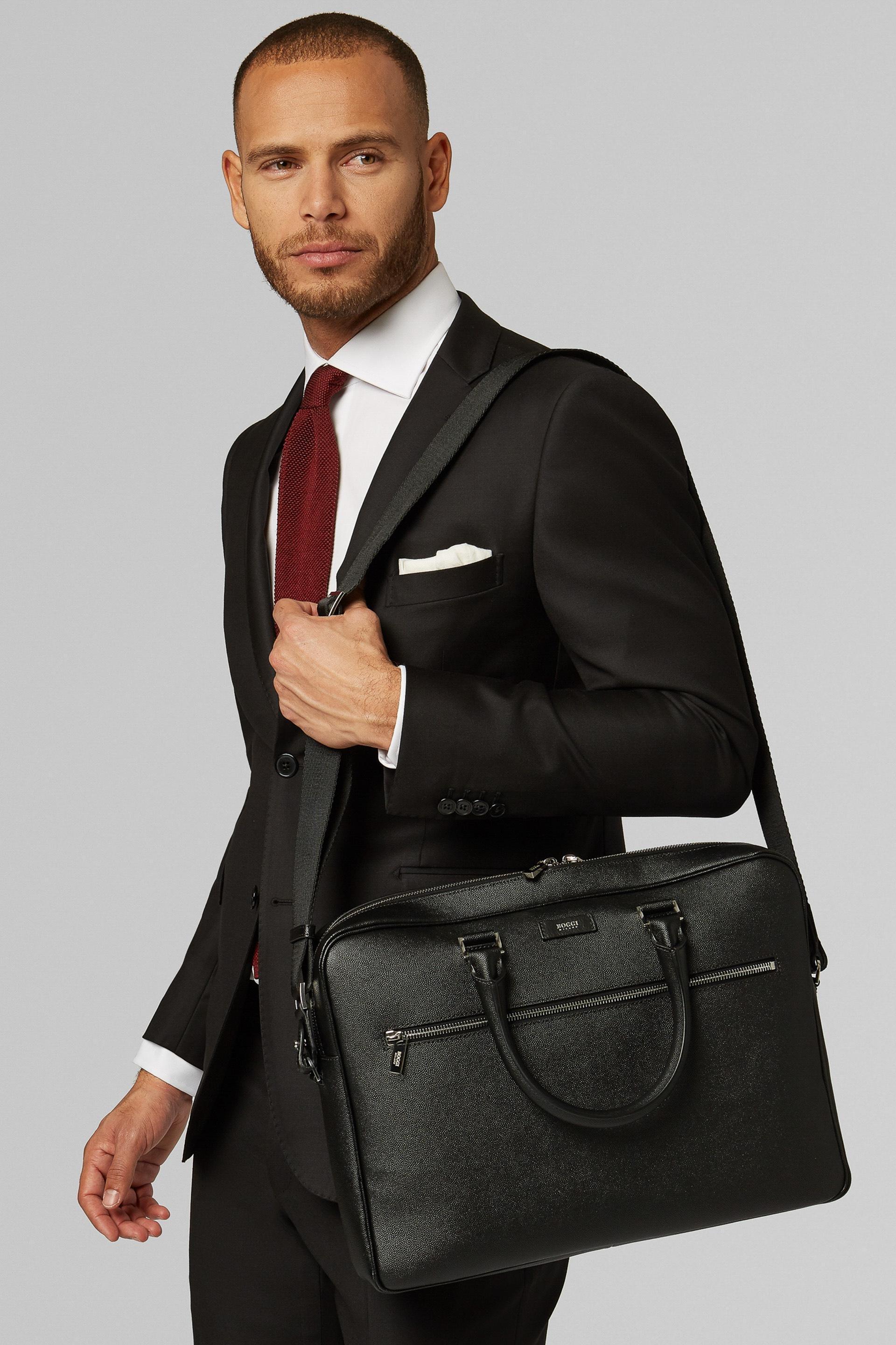 Black Caviar Leather Briefcase, Black, large image number 0