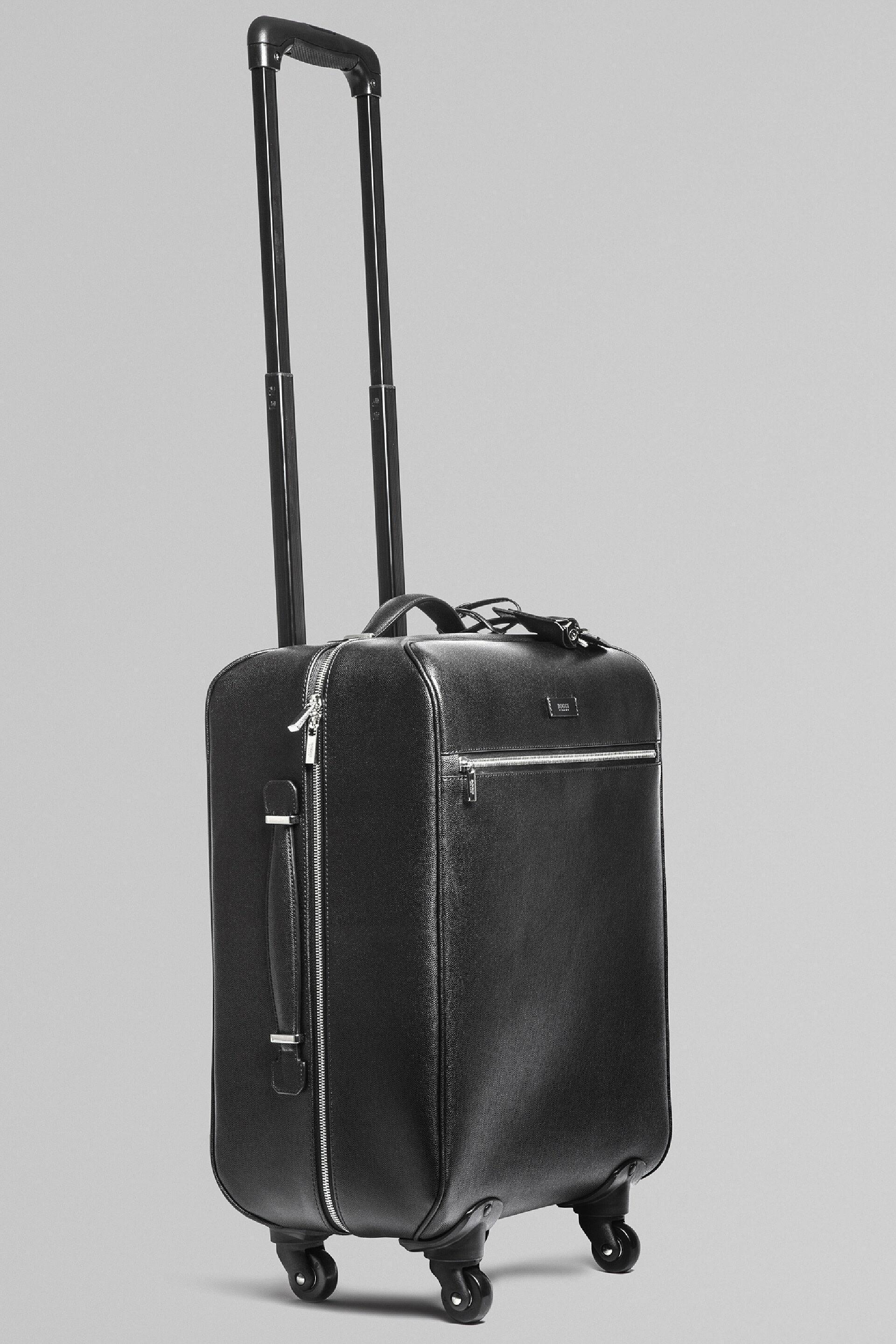 Caviar Leather Trolley Suitcase Black, Black, medium